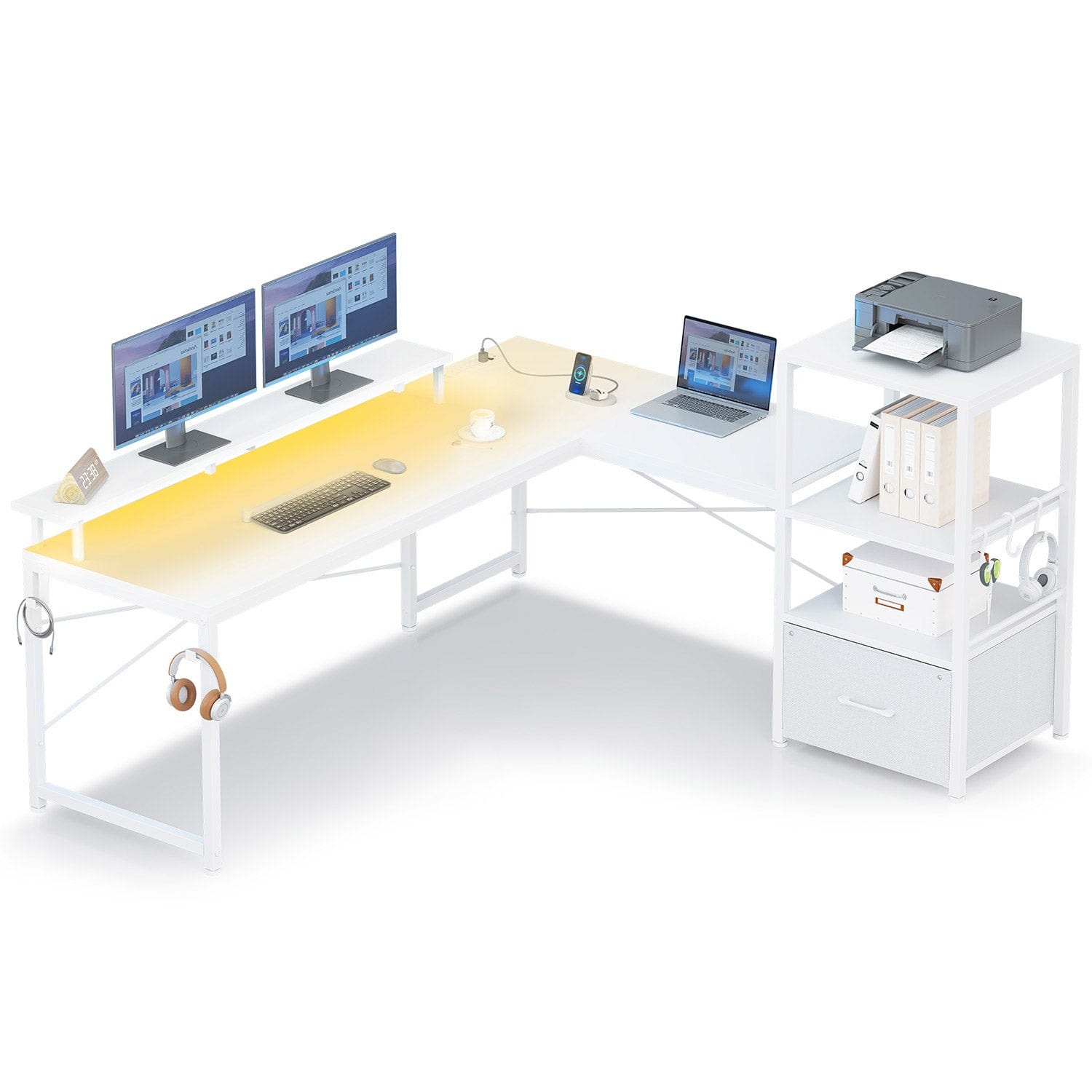 Sikaic Gaming Desk 51 Inches Reversible LED Gaming Desk White White / Engineered Wood / Modern