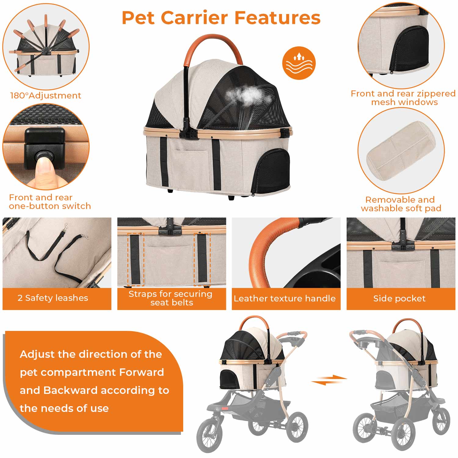 Sikaic Pet Stroller Pet Stroller Folding Traveling Strolling Cart Light Khaki