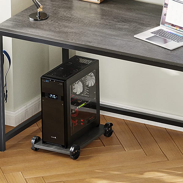 Sikaic 66" L Shaped Corner Two Person Gaming Desk with File Drawer Power Outlet Led Lights Monitor Shelf Grey