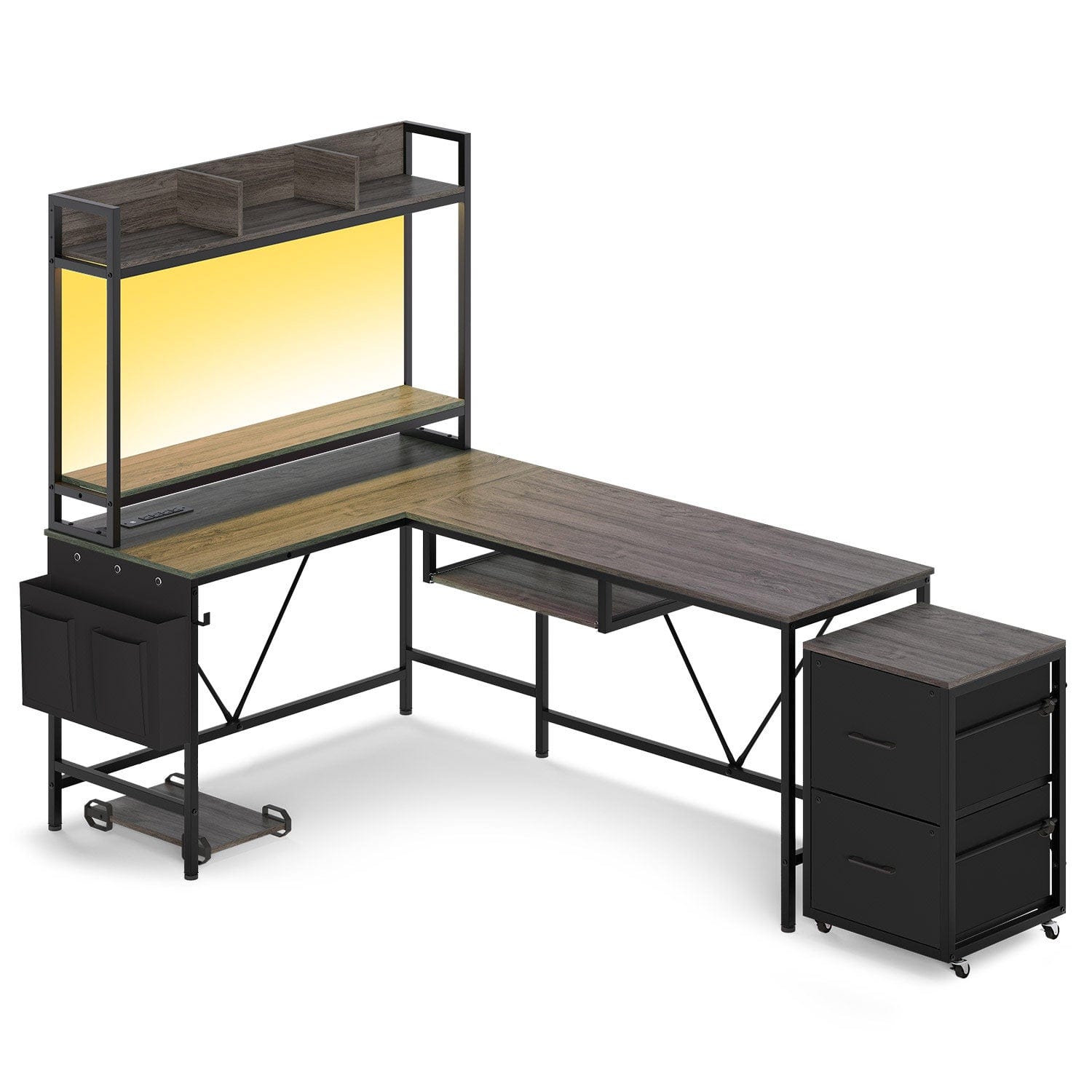 Sikaic Gaming Desk LED Reversible Gaming Desk Grey