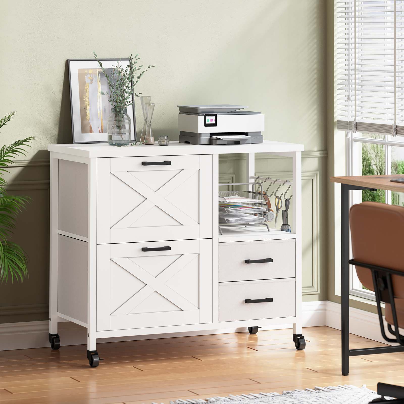 Sikaic File Cabinet File Cabinet with Wheels White White / Engineered Wood / Modern