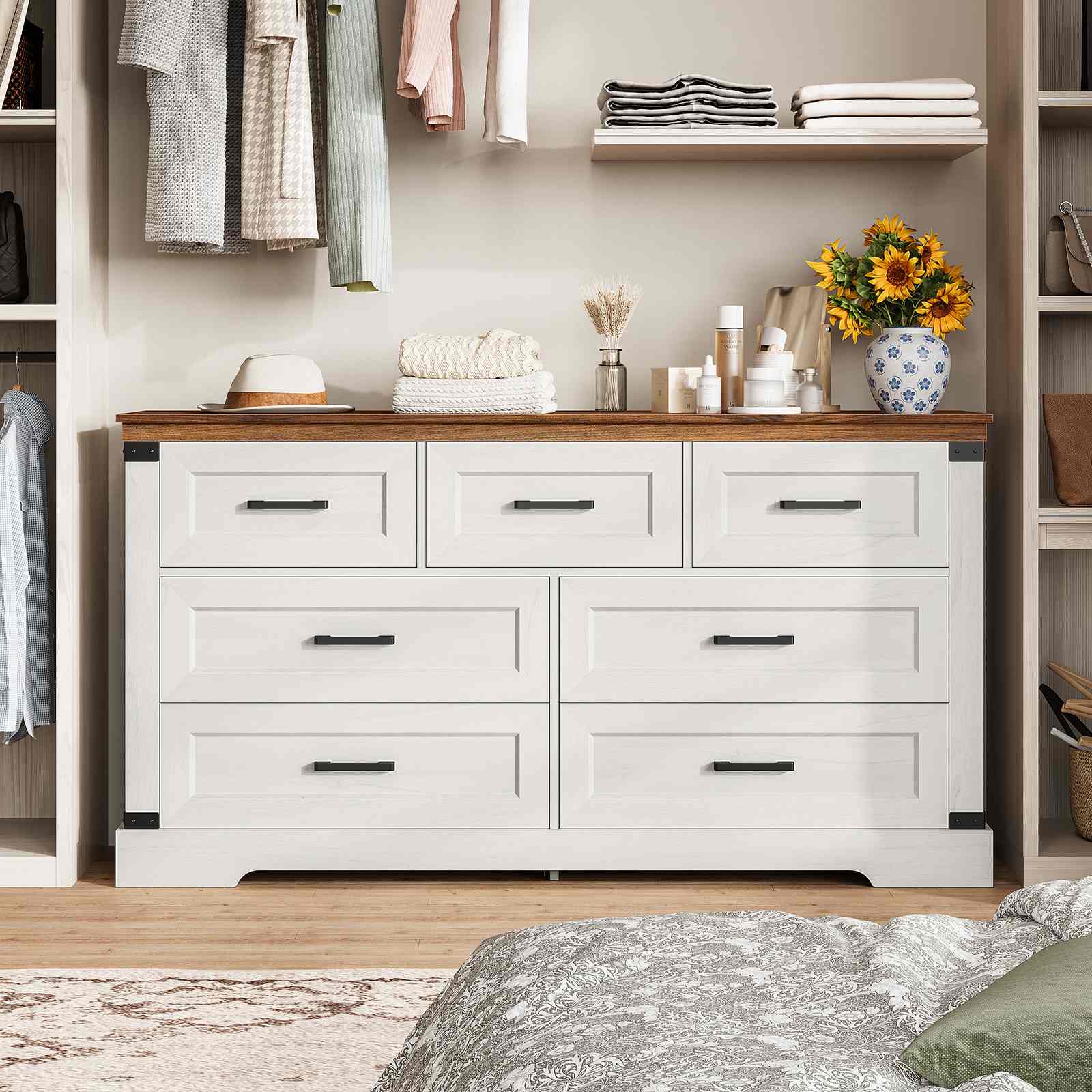 Sikaic Dresser Large Multifunctional Dresser with 7 Drawers White White / Engineered Wood / Farmhouse