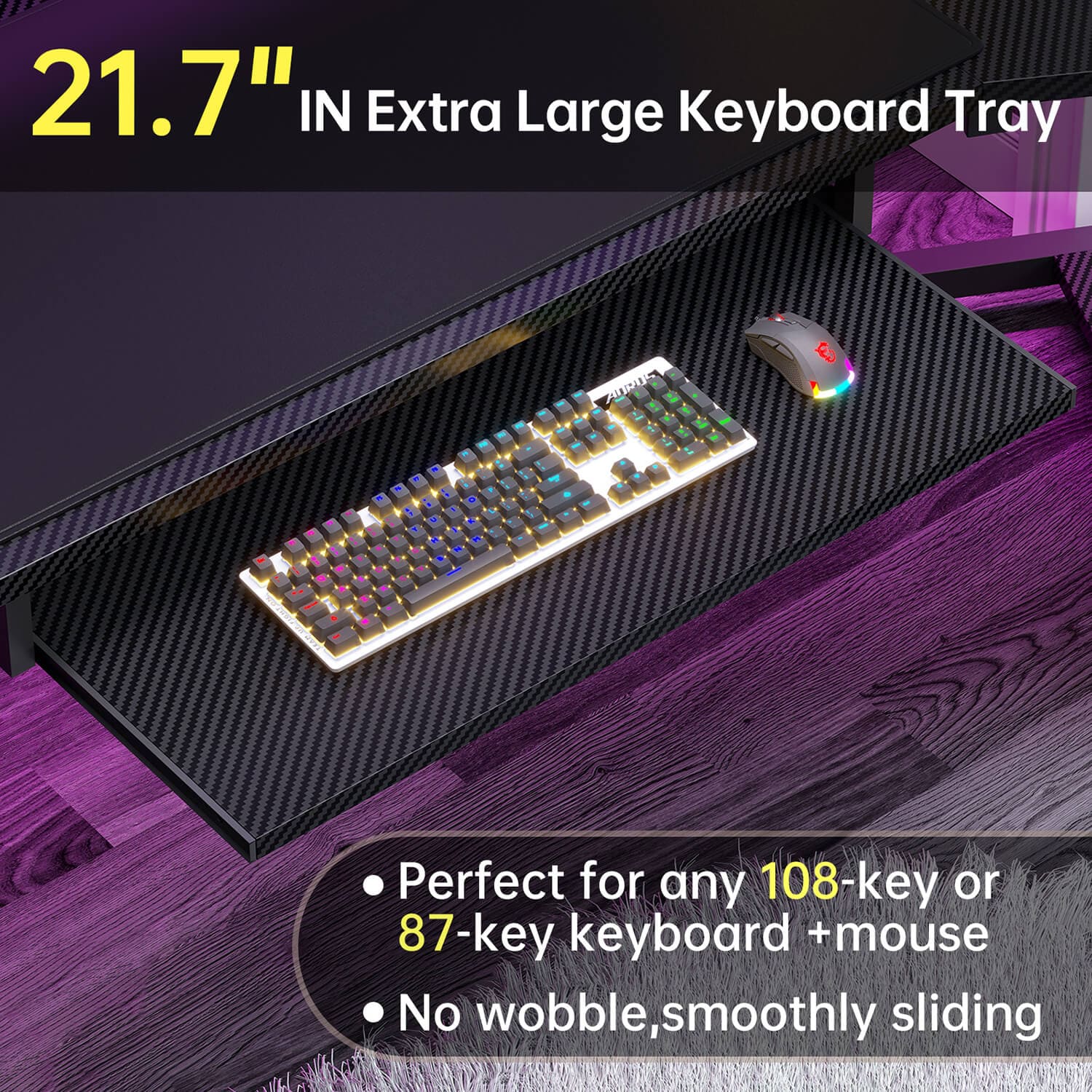 Sikaic 79" L Shaped LED Gaming Desk with 2 Fabric Drawers Storage Shelf Black