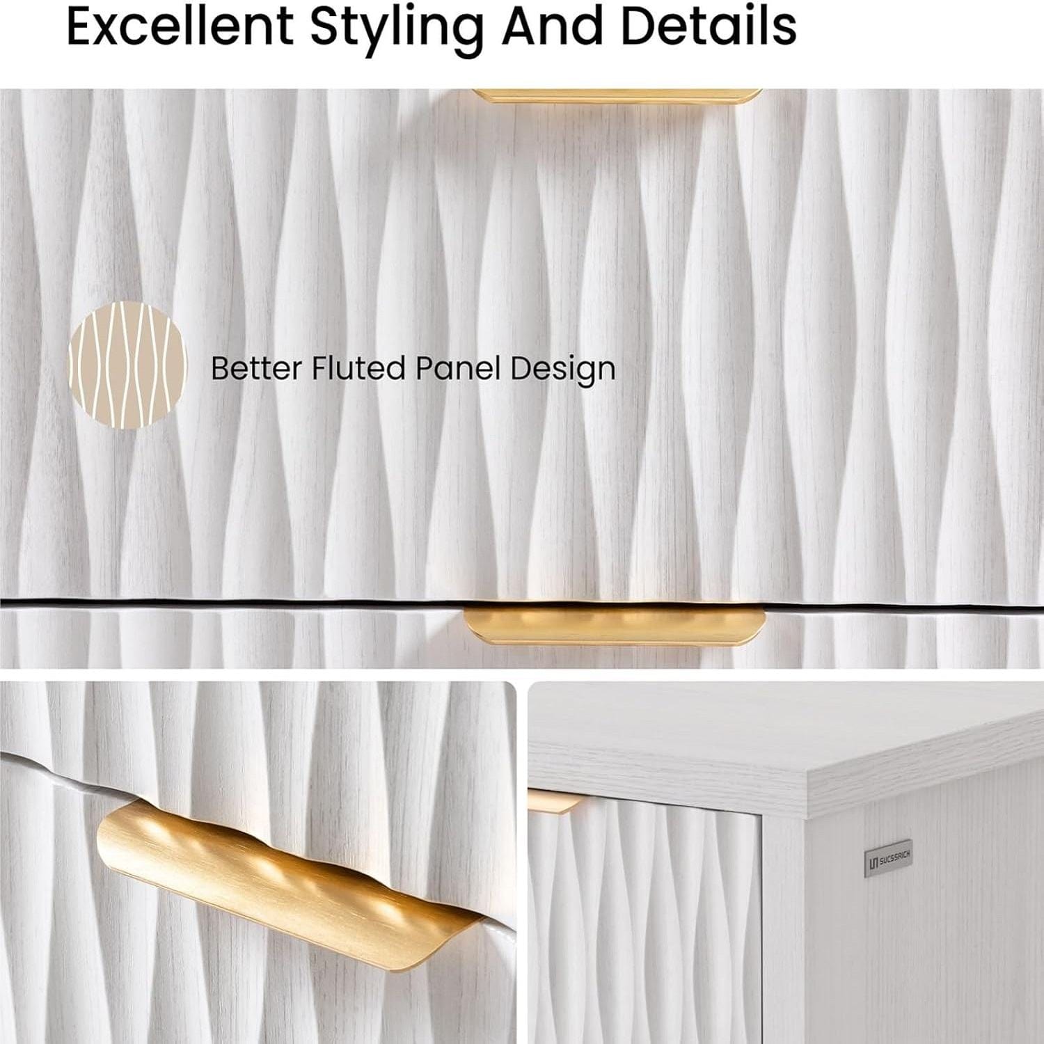Sikaic Dresser Fluted Tall Dresser with 6 Drawers White White / Engineered Wood / Modern