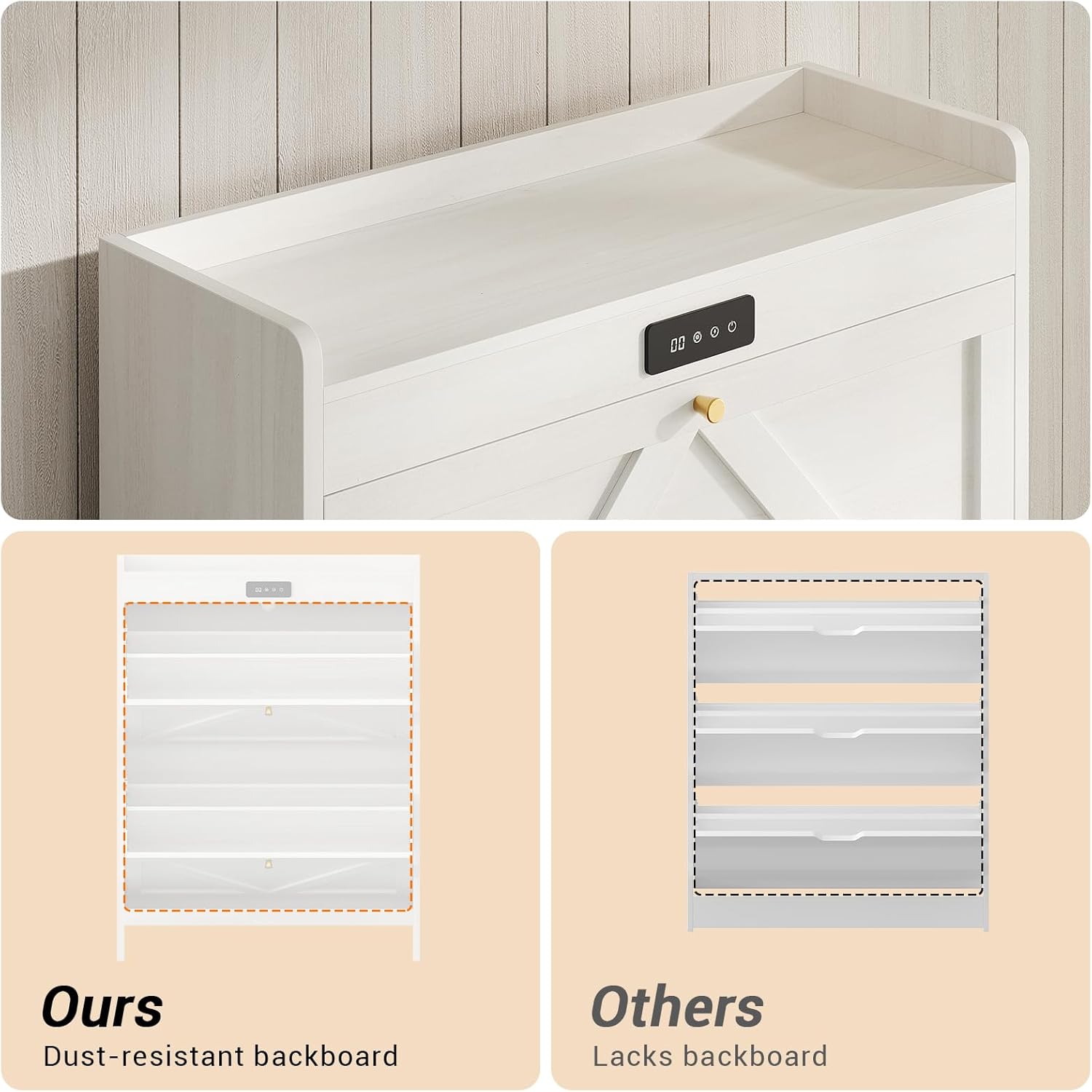 Sikaic Shoe Benches Deodorizing Shoe Cabinet with 2 Flip Drawers Walnut White White / Engineered Wood / Modern