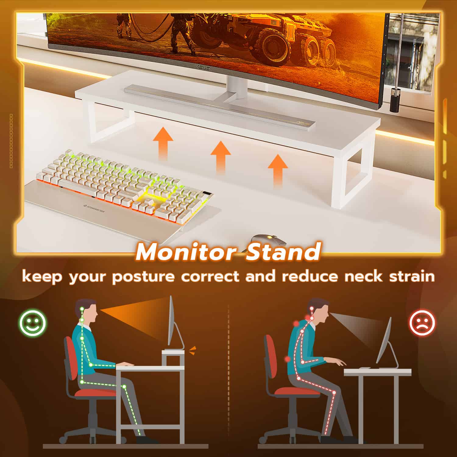 Sikaic Gaming Desk L Shaped Reversible LED Gaming Desk with Hutch Pegboard and Storage Shelves Drawers & Monitor Stand White