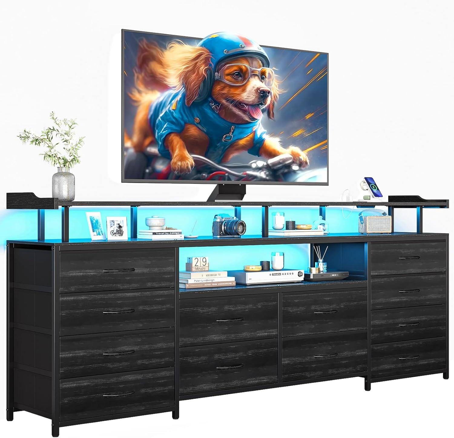 Sikaic TV Stands 63 inch LED TV Stand Dresser Black Black / Engineered Wood / Modern