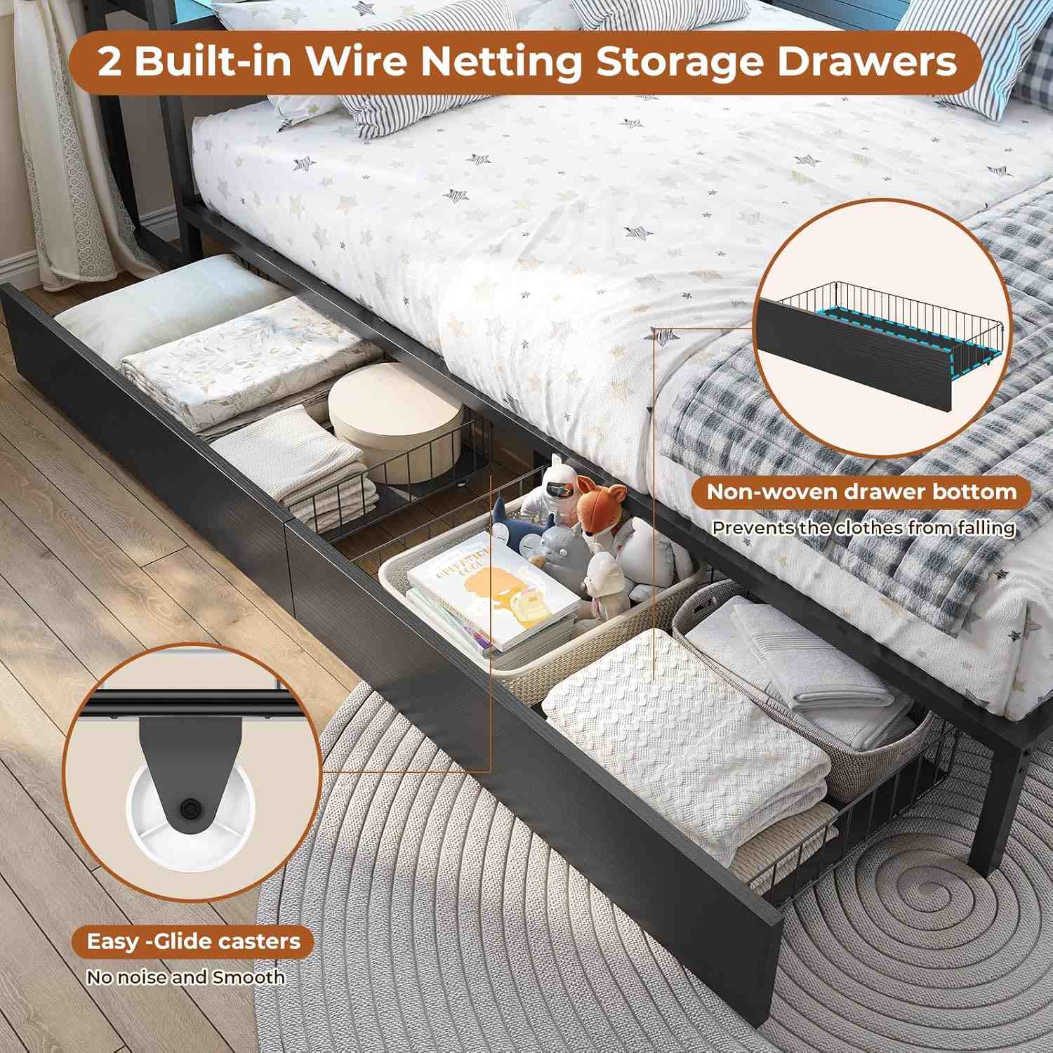 Sikaic Daybeds Twin Size Daybeds with Charging Station and Storage Shelves Black Black / Twin / Modern