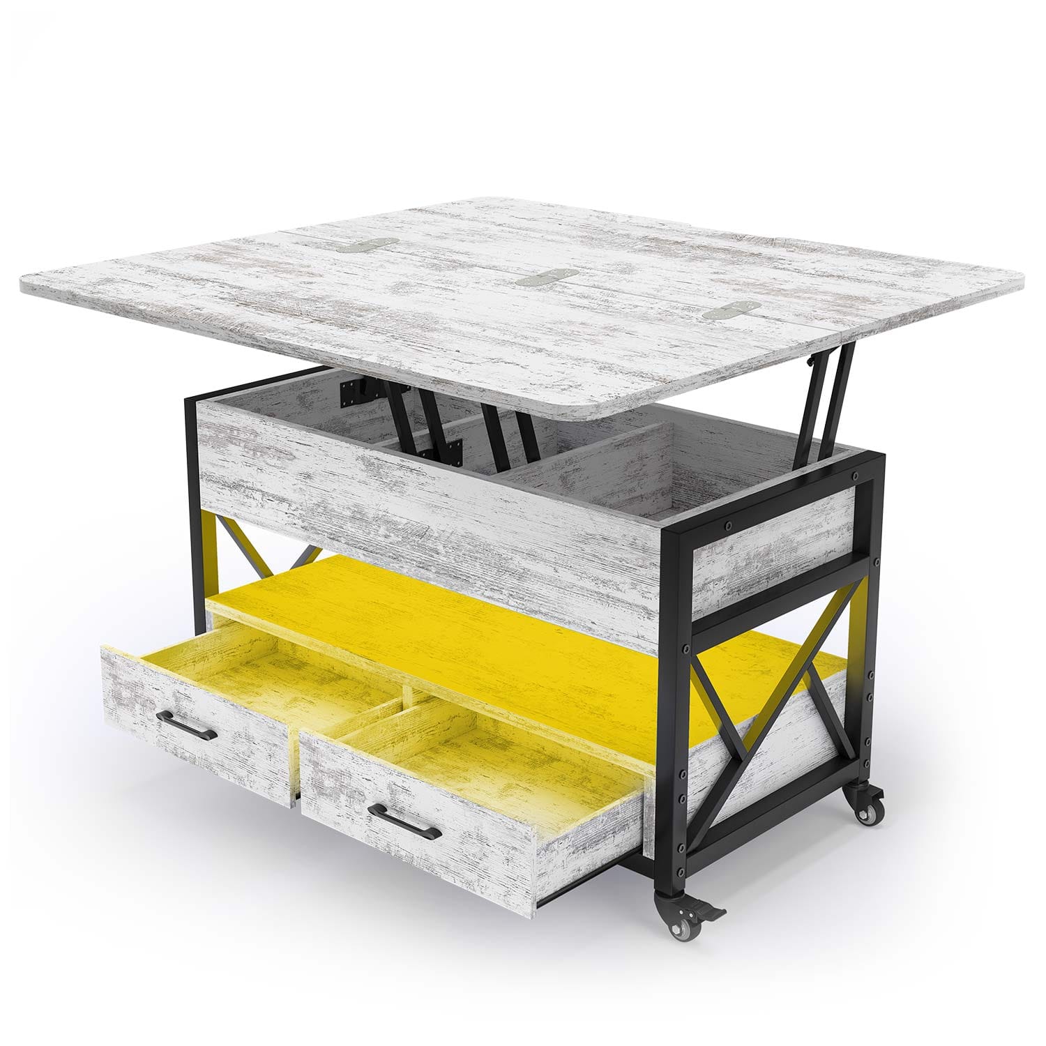 Sikaic Coffee Table 40 Inches Lift Top 4 in 1 LED Coffee Table White White / Metal / Modern
