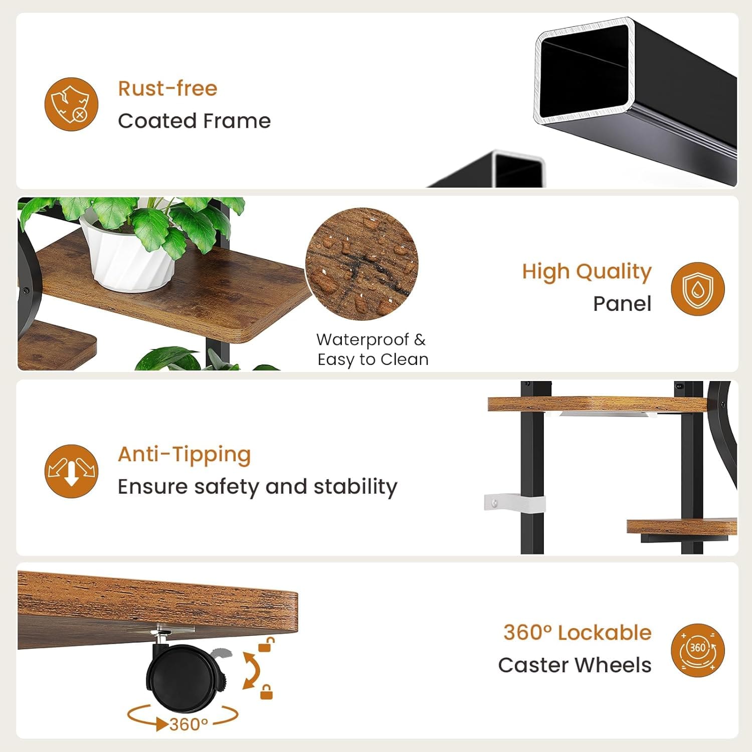 Sikaic Plant Stand 71 Inches S-Shaped Plant Stand Indoor with Grow Lights Rustic Brown Brown / Engineered Wood / Modern