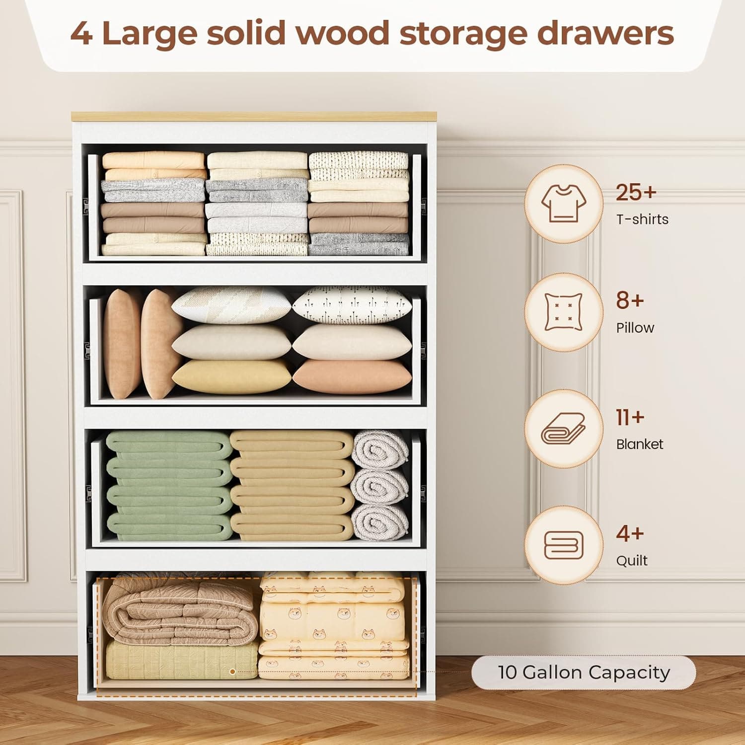 Sikaic Dresser 48.3 Inches Tall Dresser with 4 Drawers White White / Engineered Wood / Modern