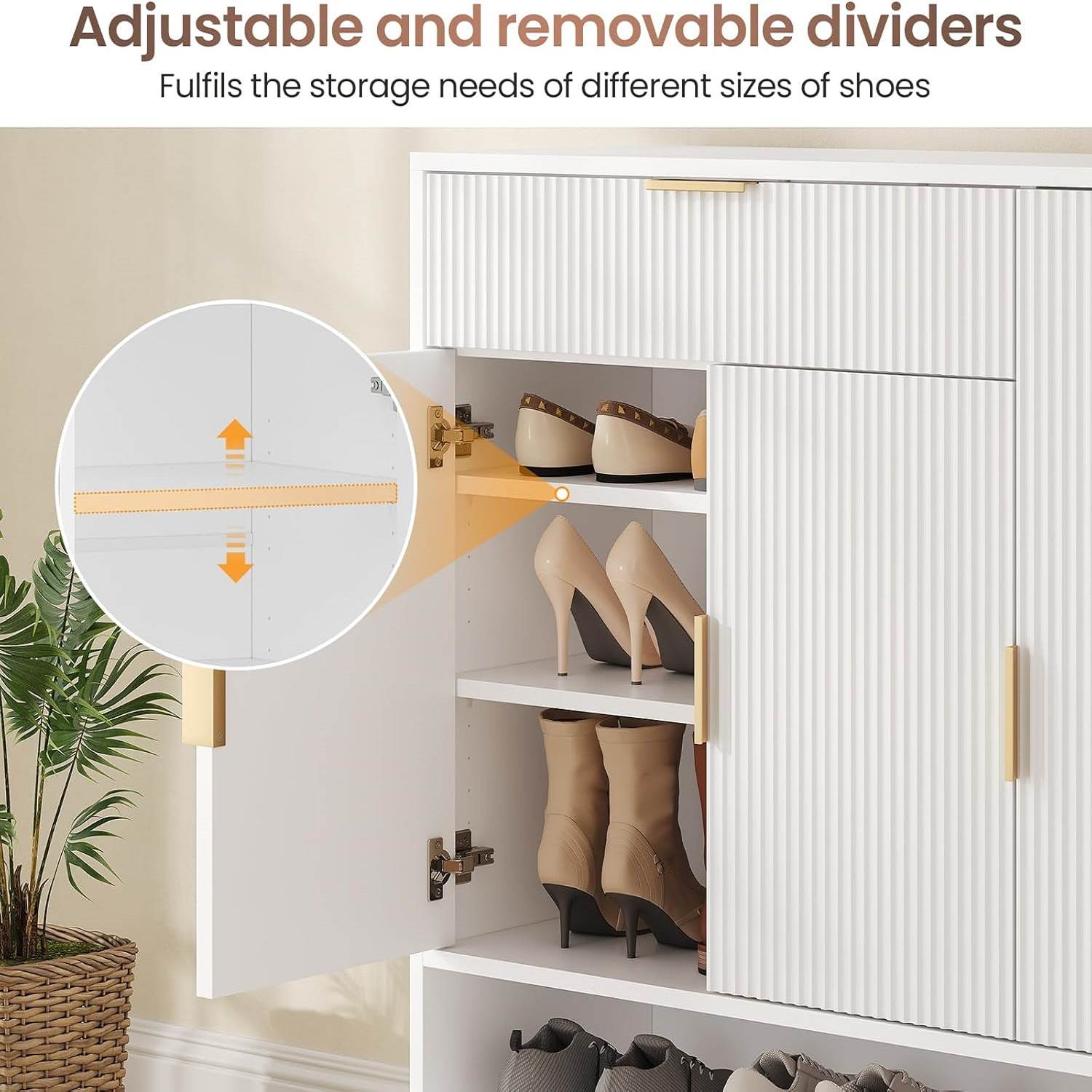 Sikaic Shoe Cabinet Shoe Cabinet with 3 Adjustable Shelves and Metal Legs White White / Engineered Wood / Modern