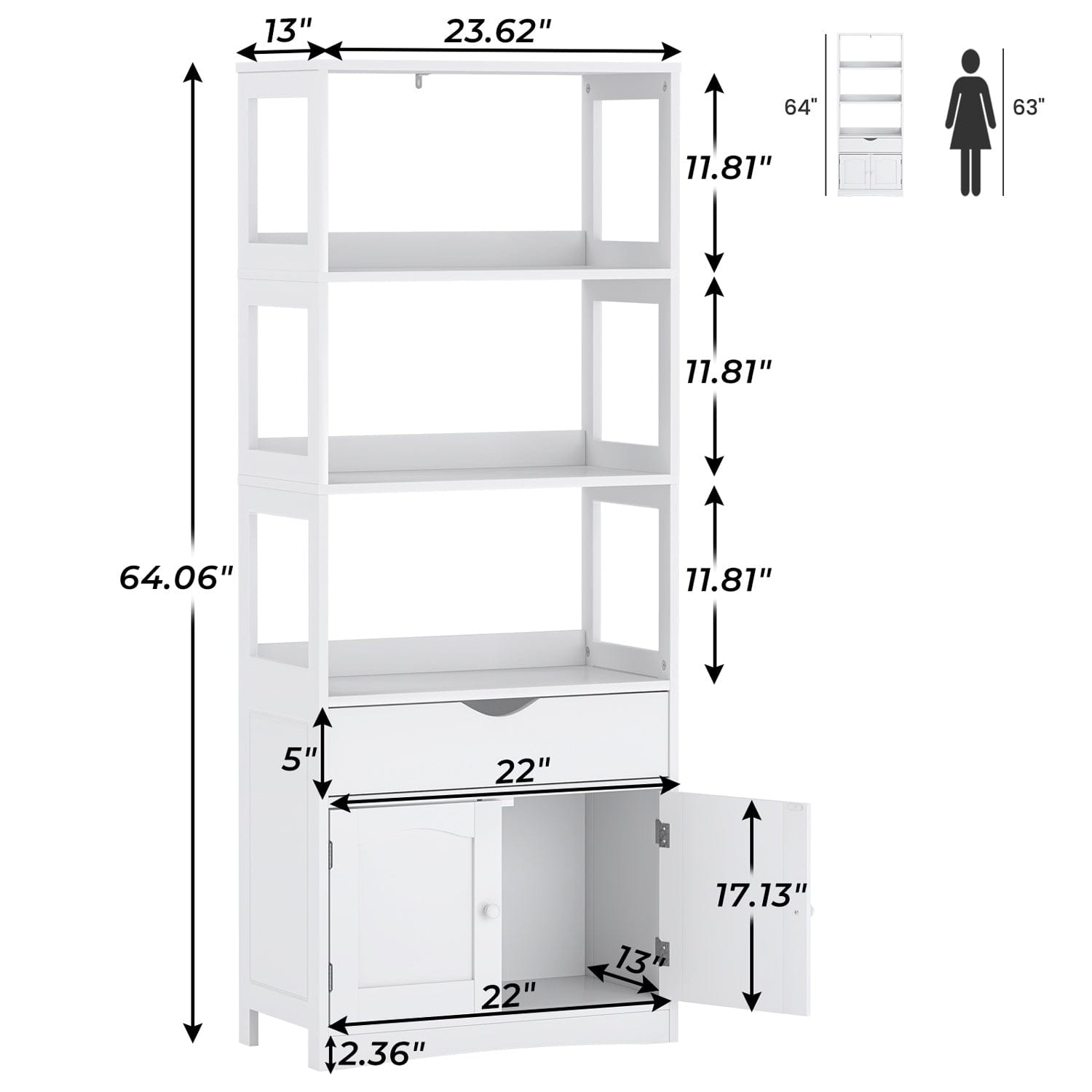 Sikaic Cabinets & Storage 64 Inches Freestanding Storage Cabinet with Shelves and Drawer Microwave Space Cupboard White