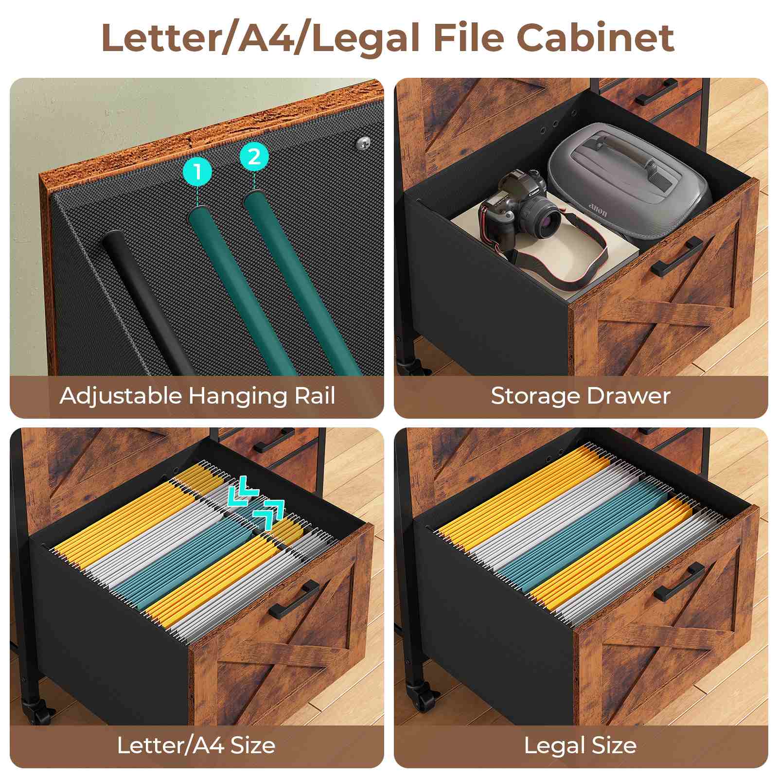 Sikaic File Cabinet File Cabinet with Wheels Brown Brown / Engineered Wood / Modern