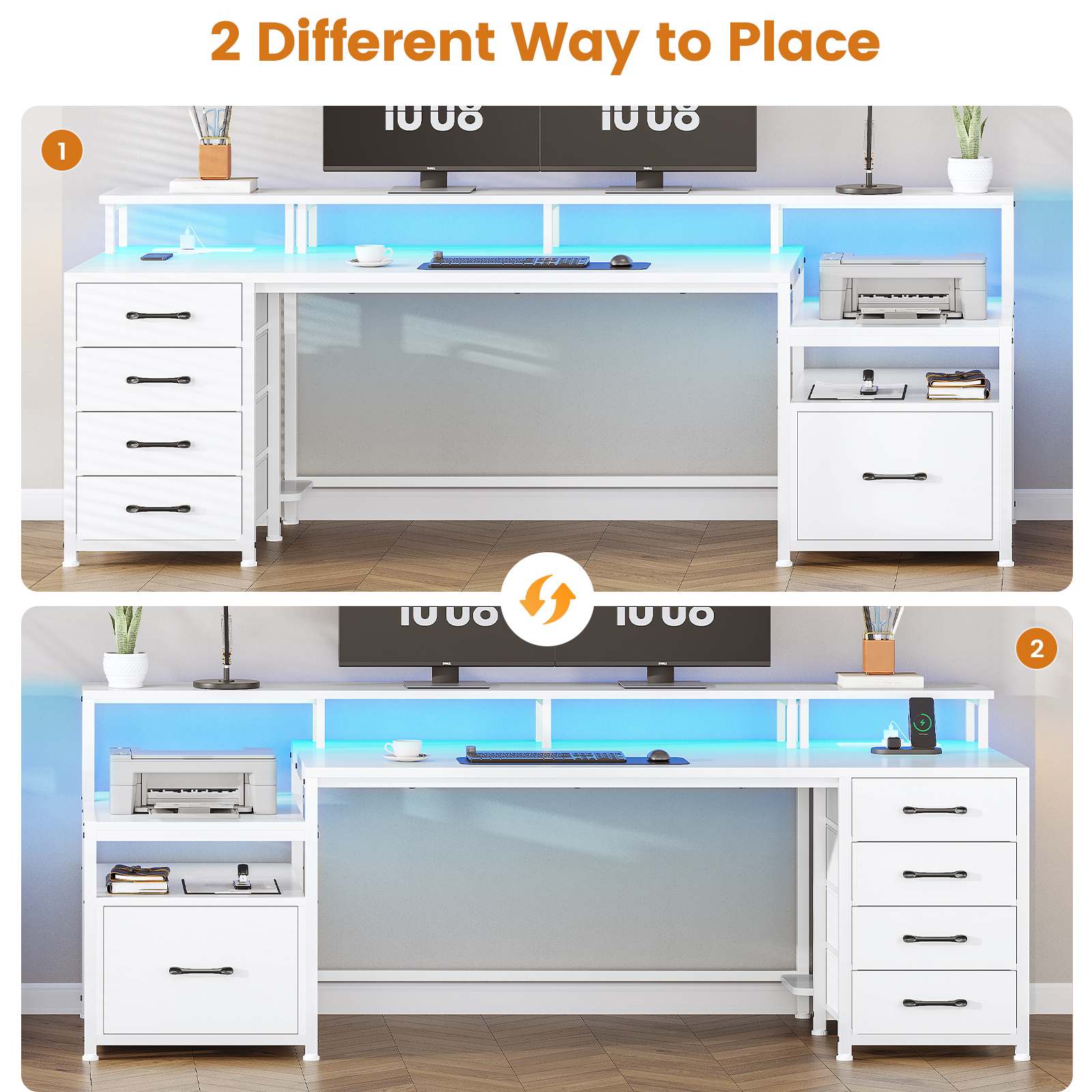 Sikaic Gaming Desk 75 Inches Led Gaming Desk White White / Engineered Wood / Modern