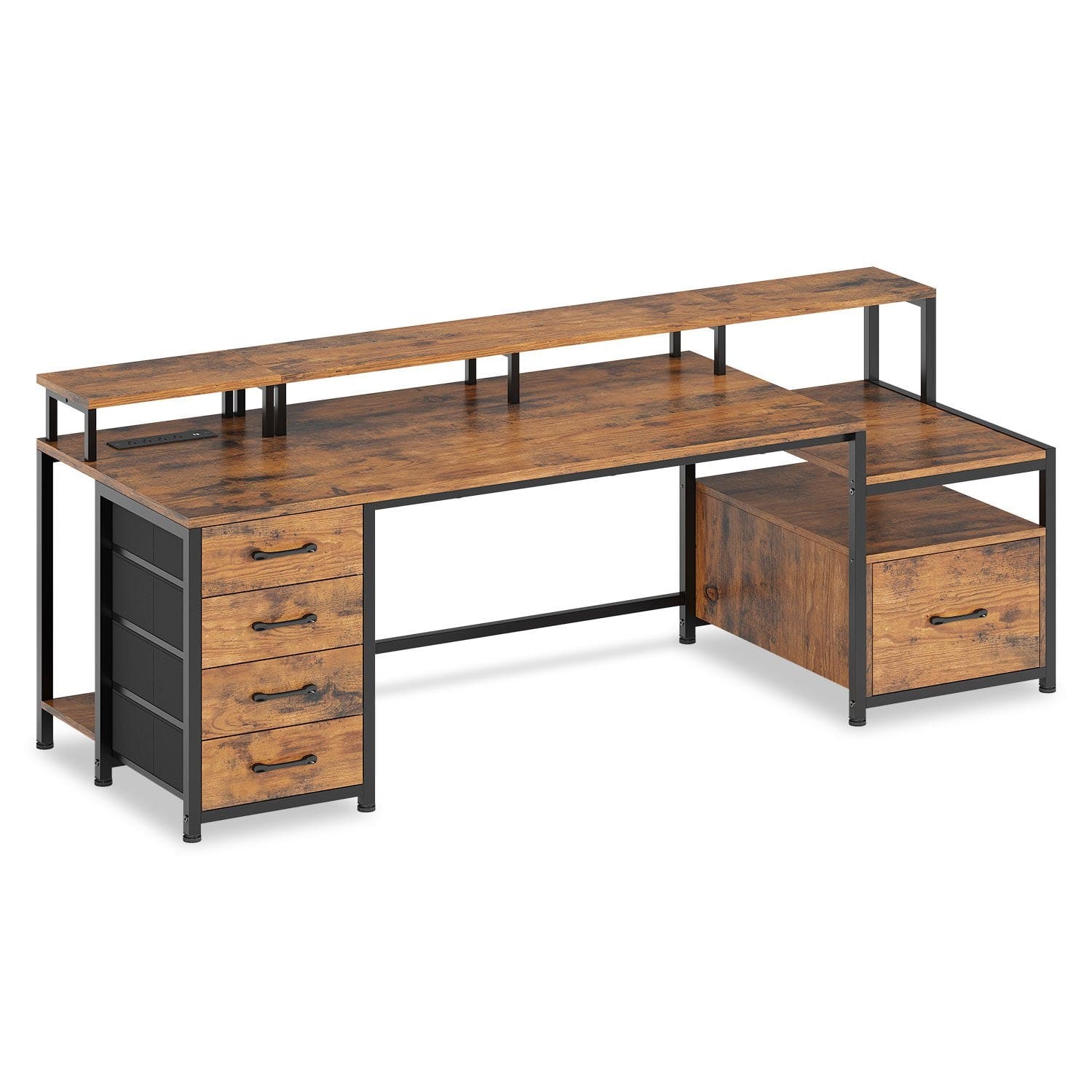 Sikaic Gaming Desk 75 Inches Led Gaming Desk Brown Brown / Engineered Wood / Modern