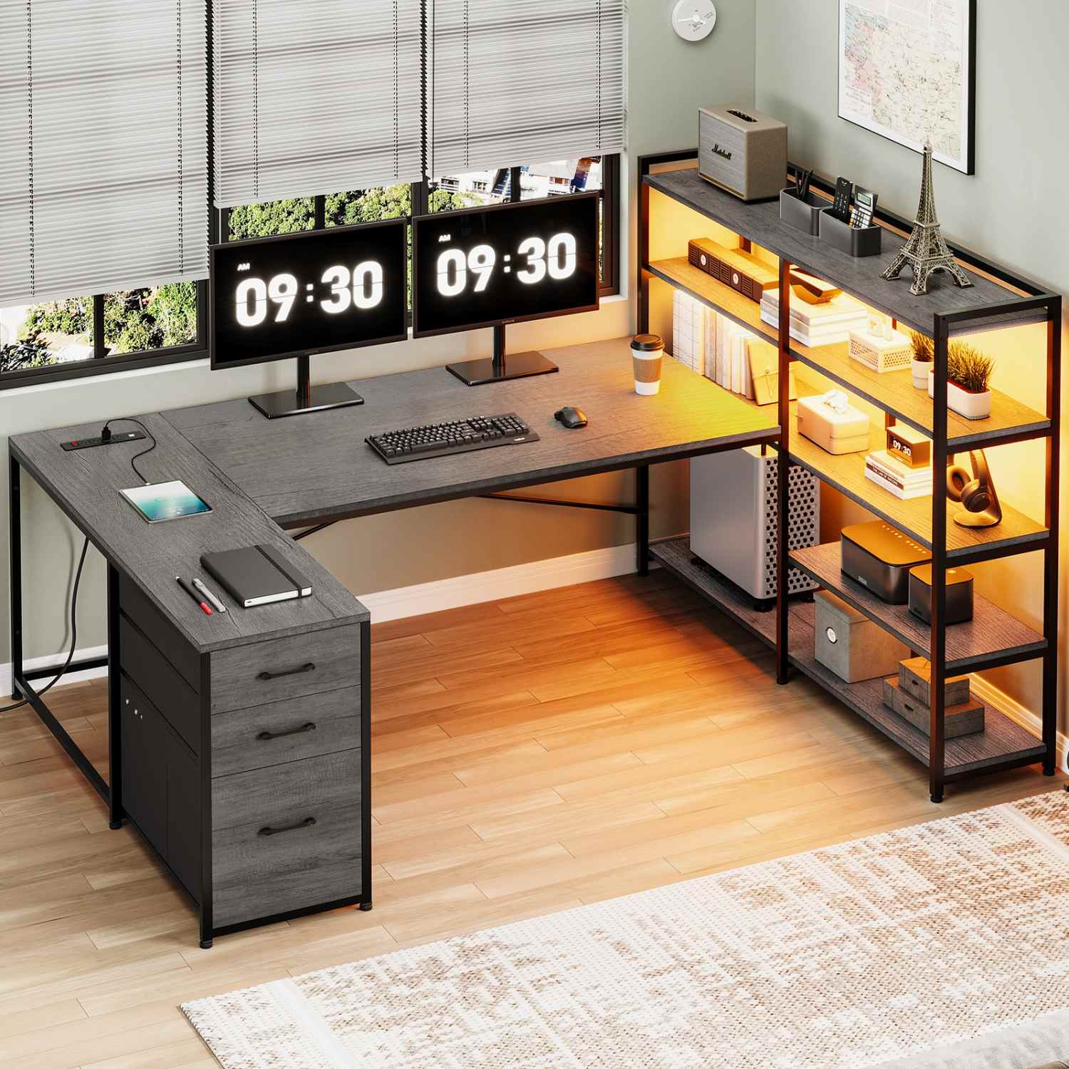 Sikaic Gaming Desk 64.5 inches Reversible Gaming Desk Grey Grey / Engineered Wood / Modern
