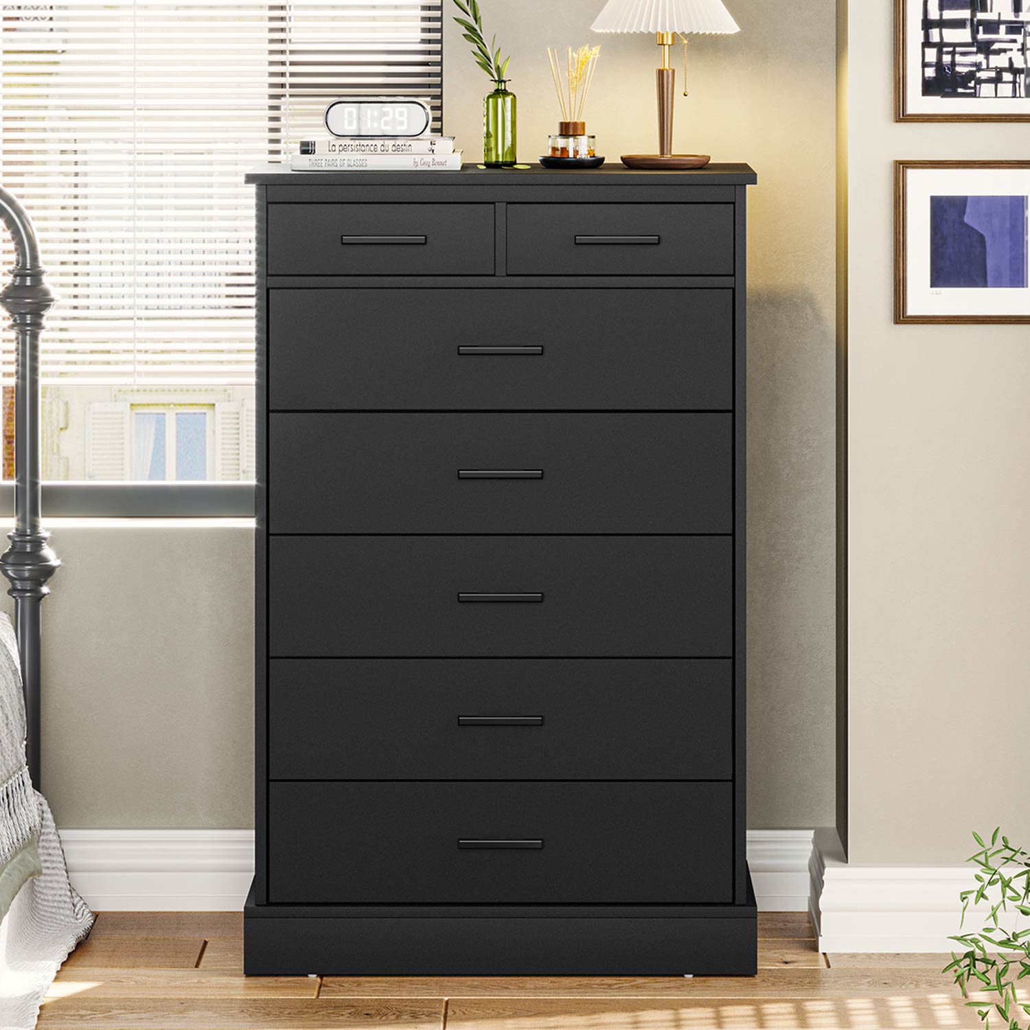 Sikaic Dressers 7 Drawers Dresser With Sturdy Base Storage Cabinet Black