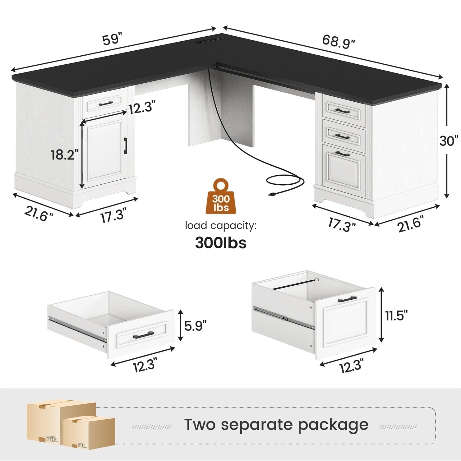 Sikaic Computer Desk 69 Inches L Shaped Computer Desk White White / Engineered Wood / Modern
