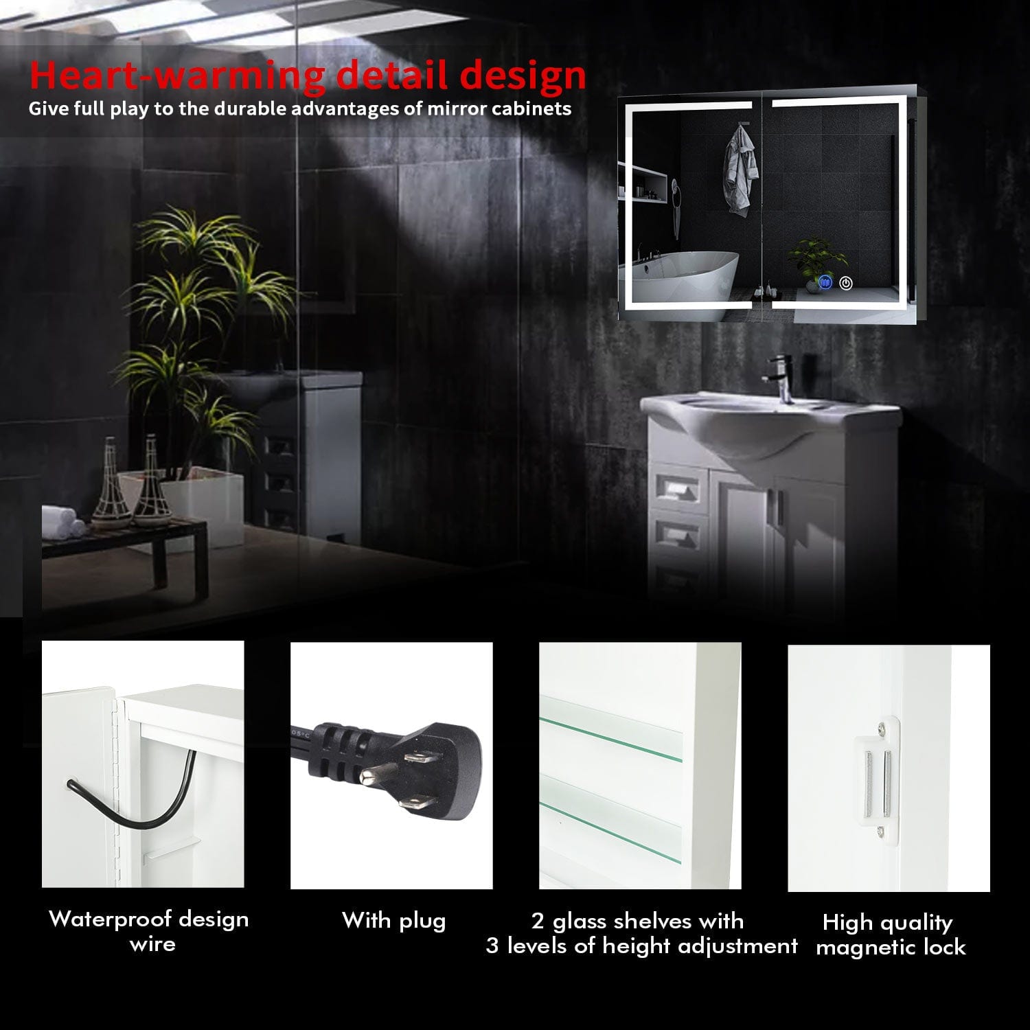 Sikaic Medicine Cabinets Wall Mounted Lighted Medicine Cabinet with Mirror Storage White