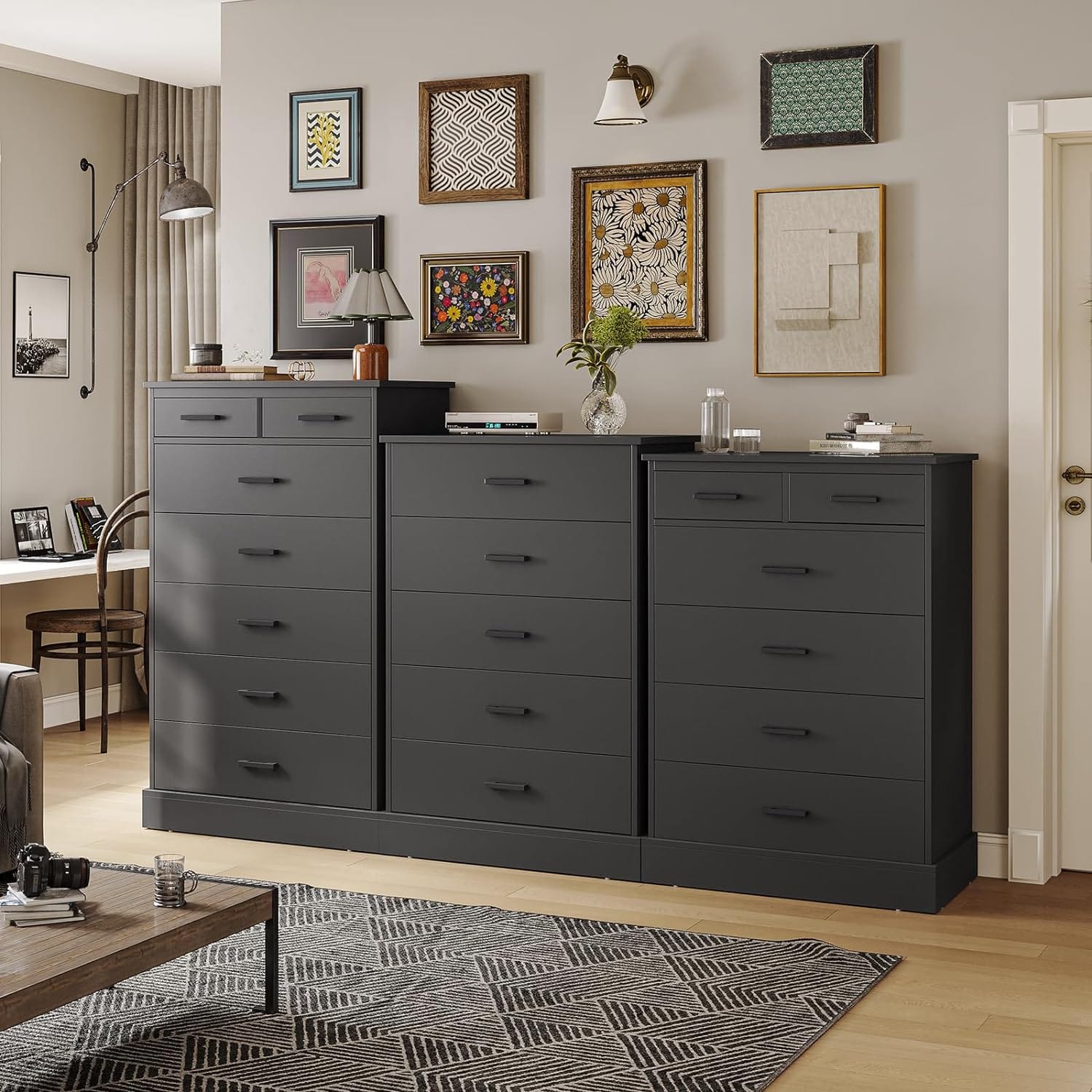 Sikaic Drawers Dresser 6 Drawers Dresser Wood Storage Clothes Organizer Black