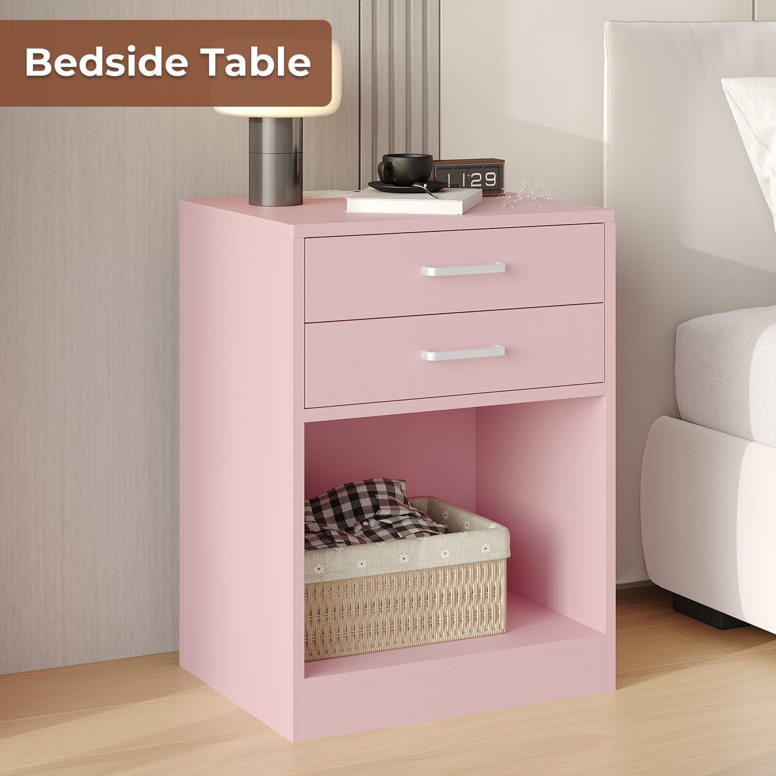 Sikaic Nightstand 2Pcs Nightstand with Charging Station Pink Pink / Engineered Wood / Modern