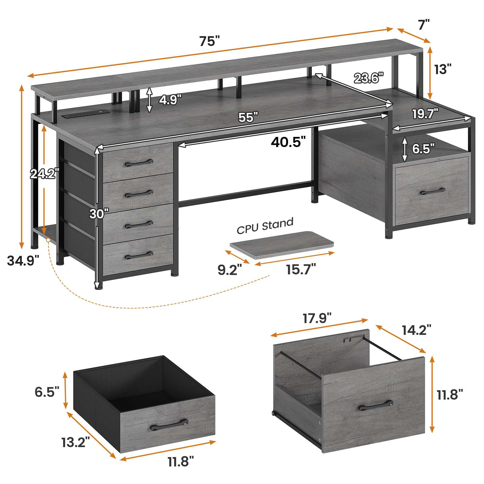 Sikaic Gaming Desk 75 Inches Led Gaming Desk Grey Grey / Engineered Wood / Modern