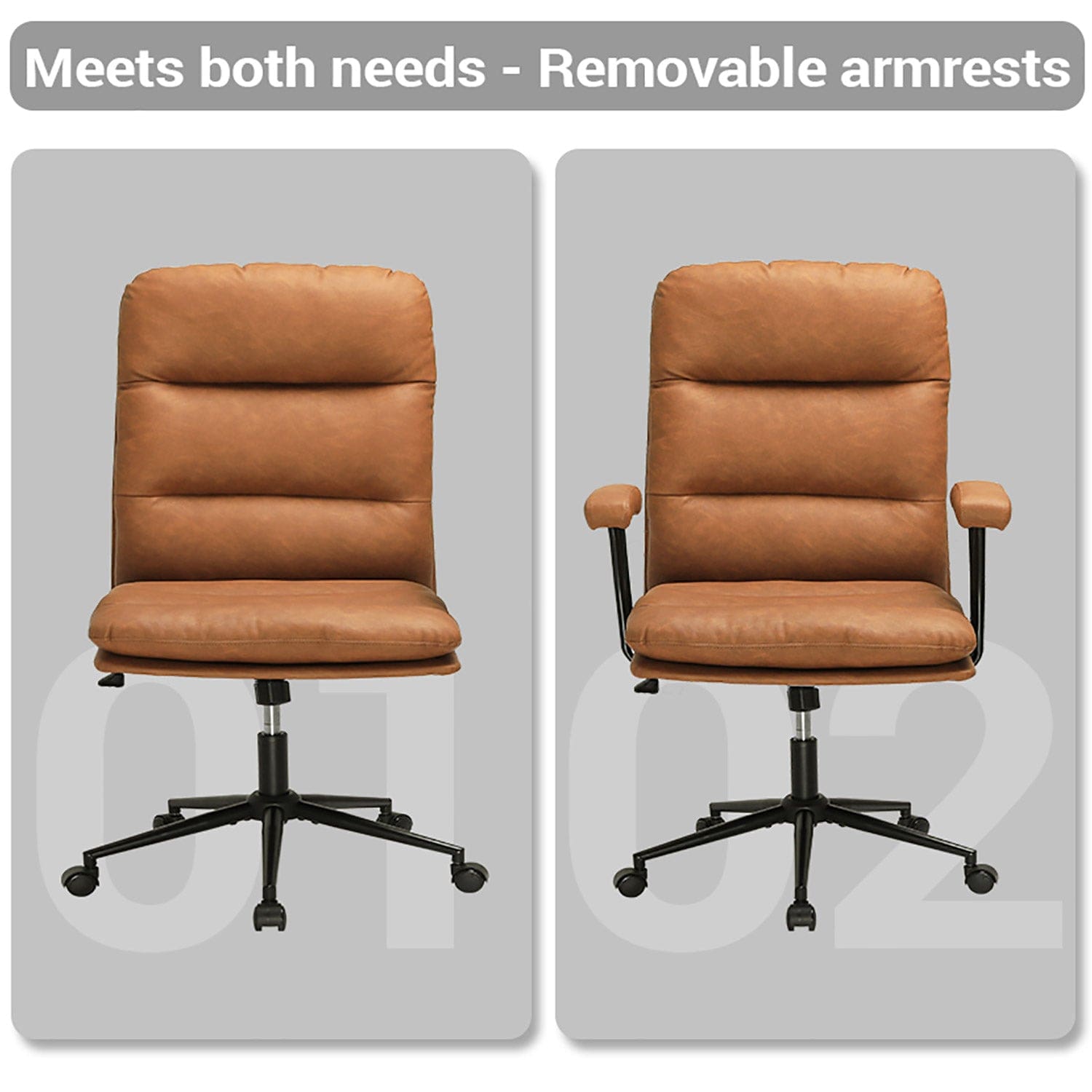 Sikaic Office Chairs Leather Office Chair with Arms Adjustable Back 40° Brown