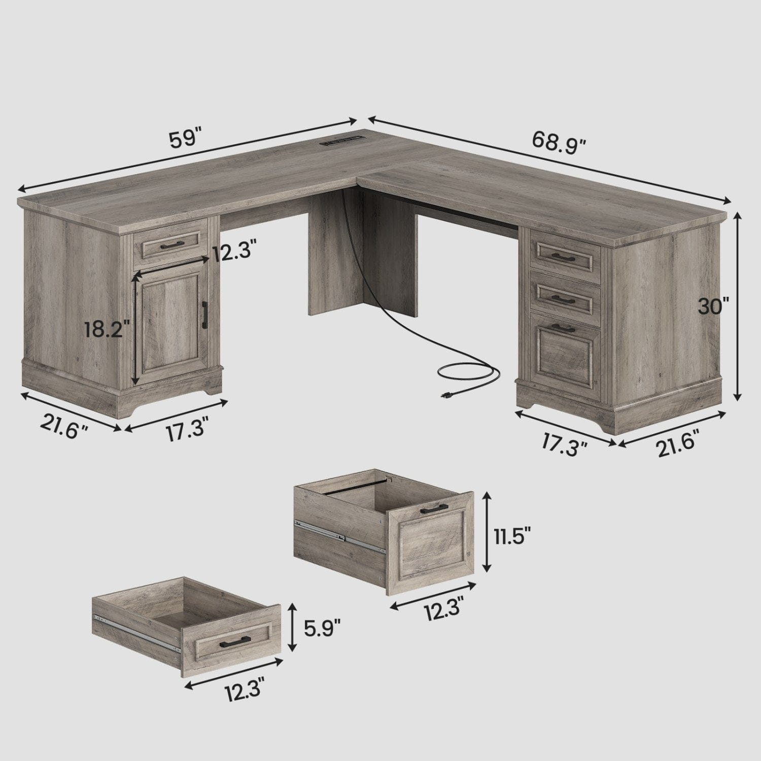 Sikaic Computer Desk 69 Inches L Shaped Computer Desk Grey Grey / Engineered Wood / Modern