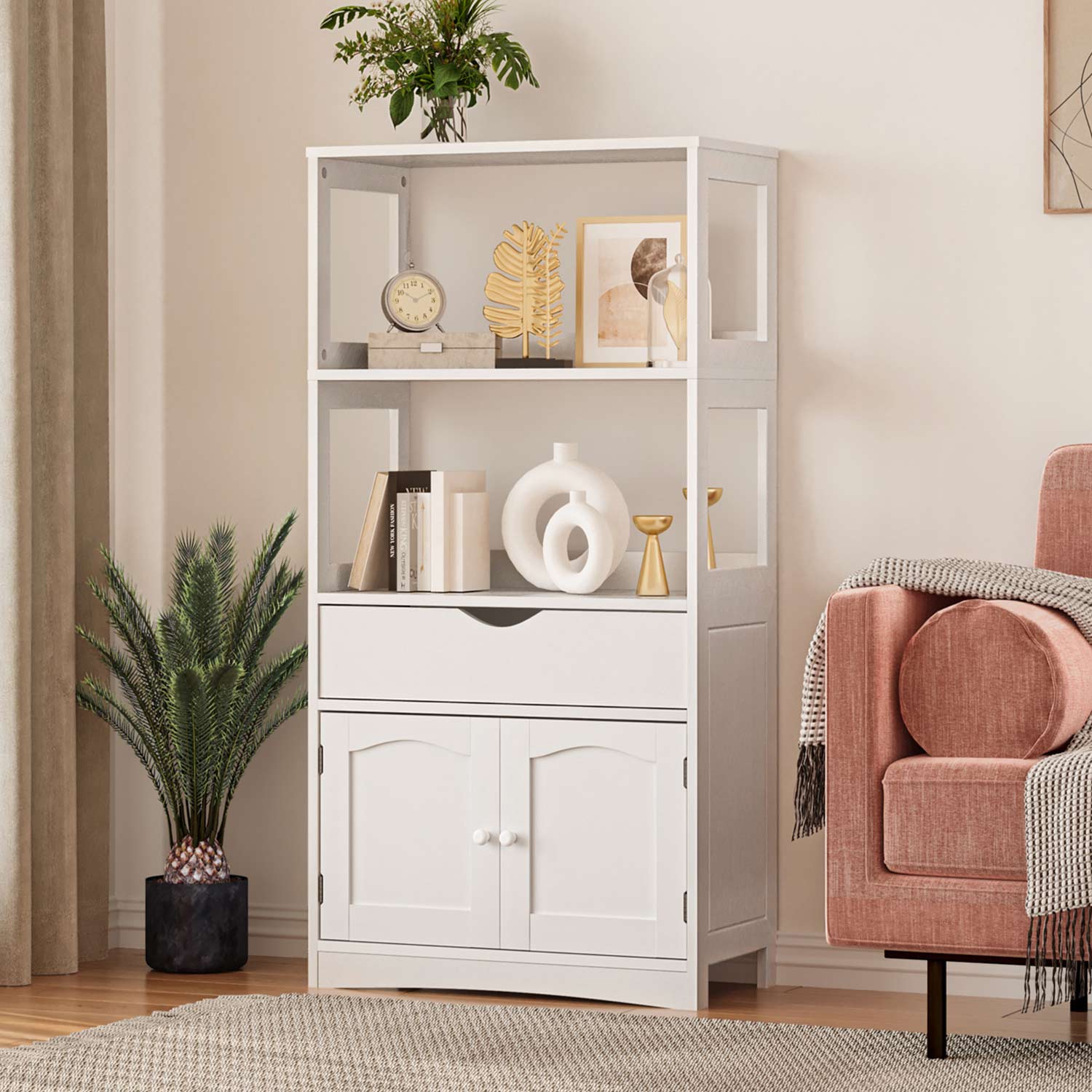 Sikaic Storage Cabinets & Lockers Multifunctional Storage Cabinet with Microwave Space Drawer White