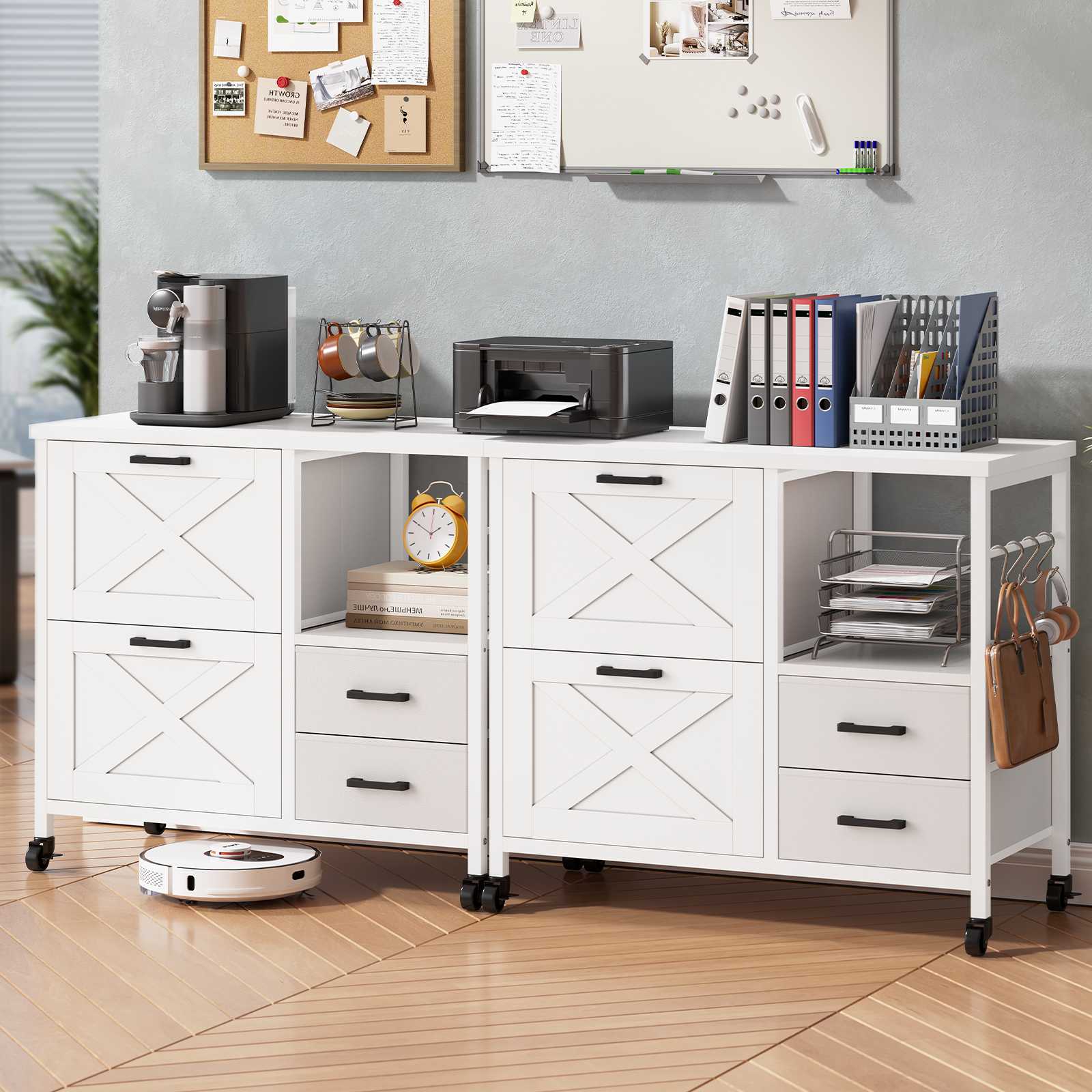Sikaic File Cabinet File Cabinet with Wheels White White / Engineered Wood / Modern