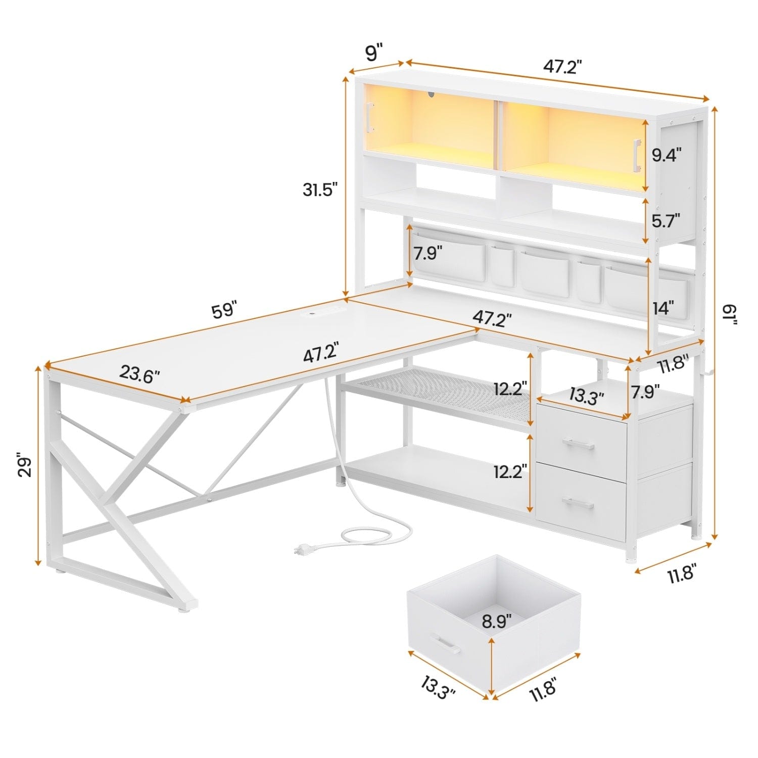 Sikaic Gaming Desk LED L Shaped Gaming Desk White White / Engineered Wood / Modern