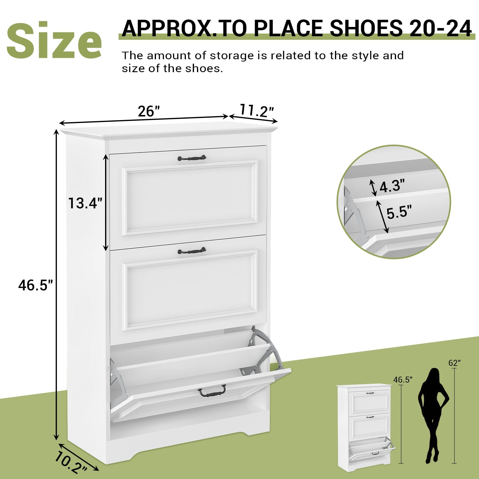 Sikaic Shoe Cabinet Shoe Cabinet with 3 Flip Drawers and Metal Flip Stand White White / Engineered Wood / Modern