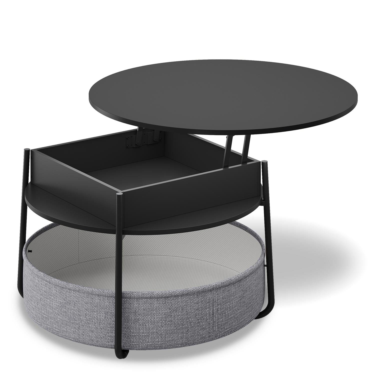 Sikaic Coffee Table Lift Top Round Coffee Table with Fabric Basket Black Black / Engineered Wood / Modern