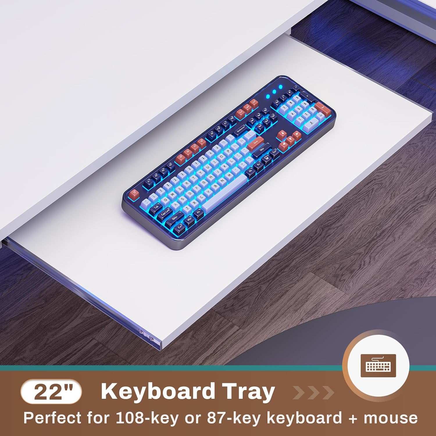 Sikaic Gaming Desk 57.5 Inches Reversible L Shaped Gaming Desk with LED Lights and Power Outlet White White / Engineered Wood / Modern