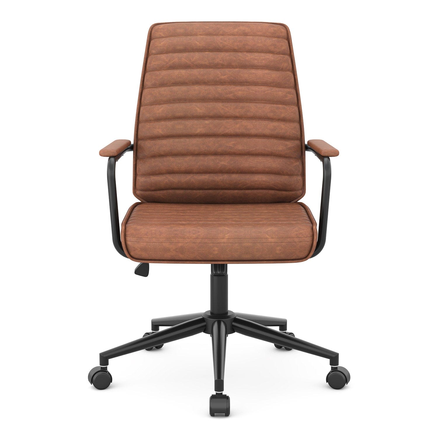 Sikaic Office Chairs Mid Century Leather Home Office Chair with Armrest Brown