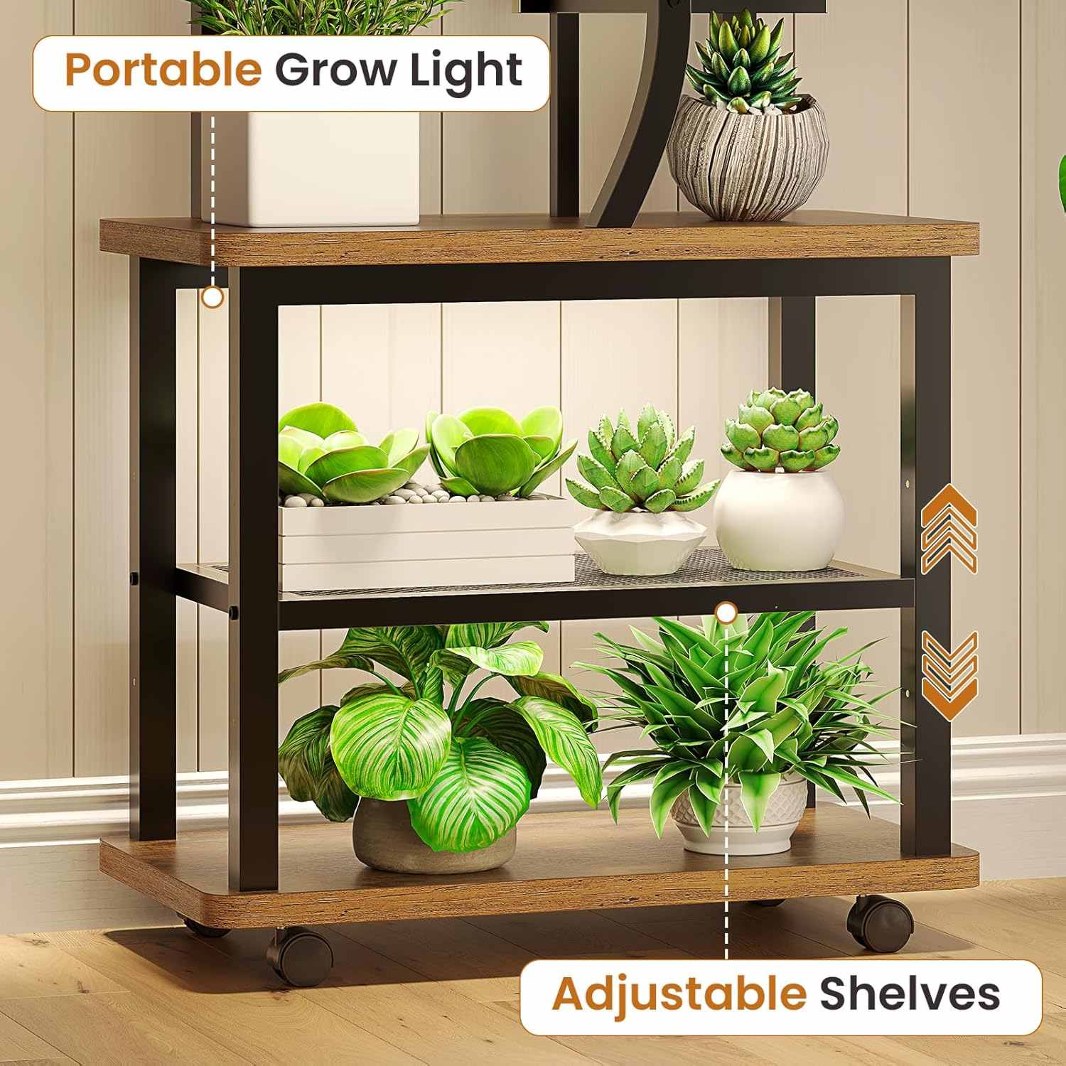 Sikaic Plant Stand 71 Inches S-Shaped Plant Stand Indoor with Grow Lights Rustic Brown Brown / Engineered Wood / Modern