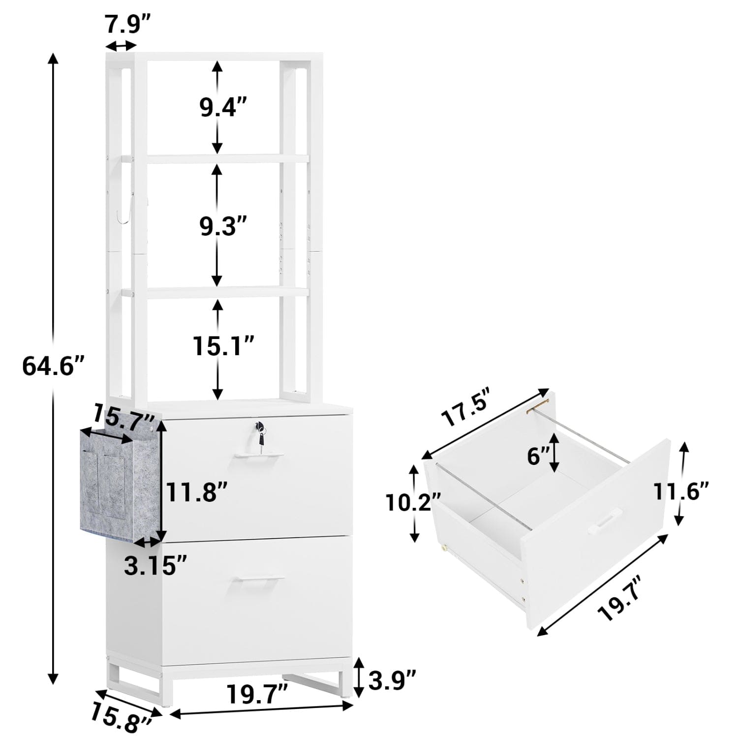 Sikaic File Cabinet 2 Drawer File Cabinet with Lock Adjustable Storage Shelf White
