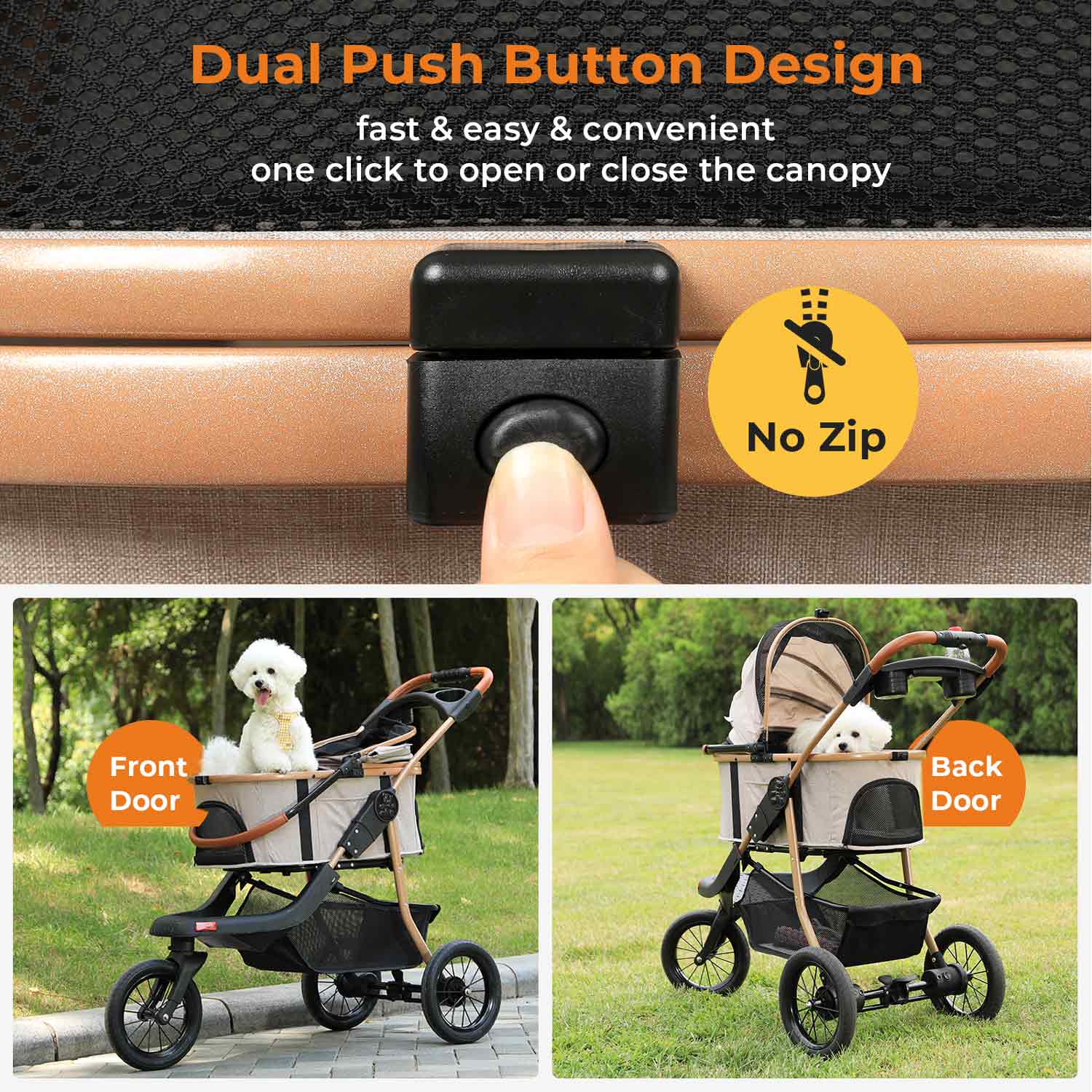 Sikaic Pet Stroller Pet Stroller Folding Traveling Strolling Cart Light Khaki