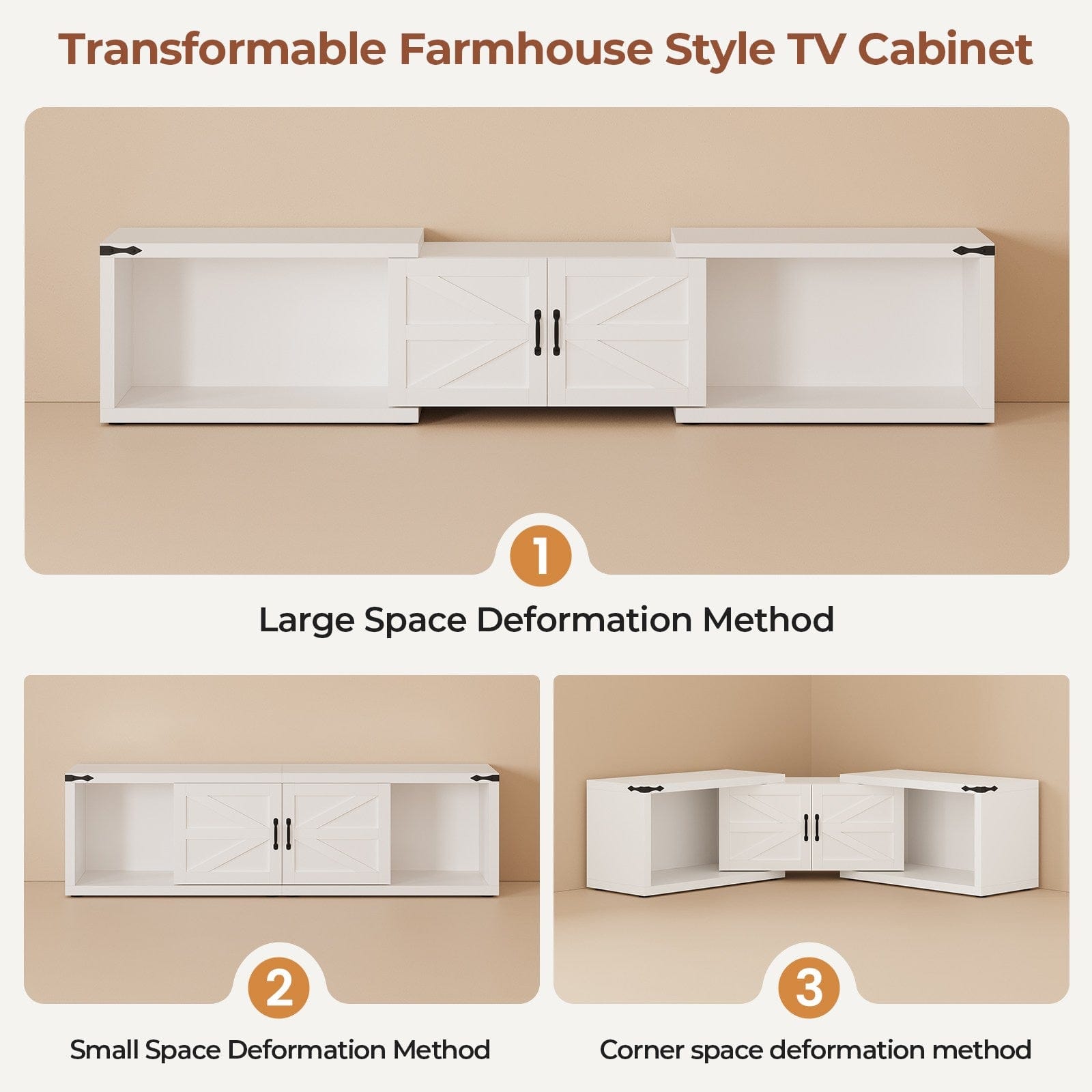 Sikaic TV Stands 86 Inches Deformable TV Stand with Storage White White / Engineered Wood / Farmhouse