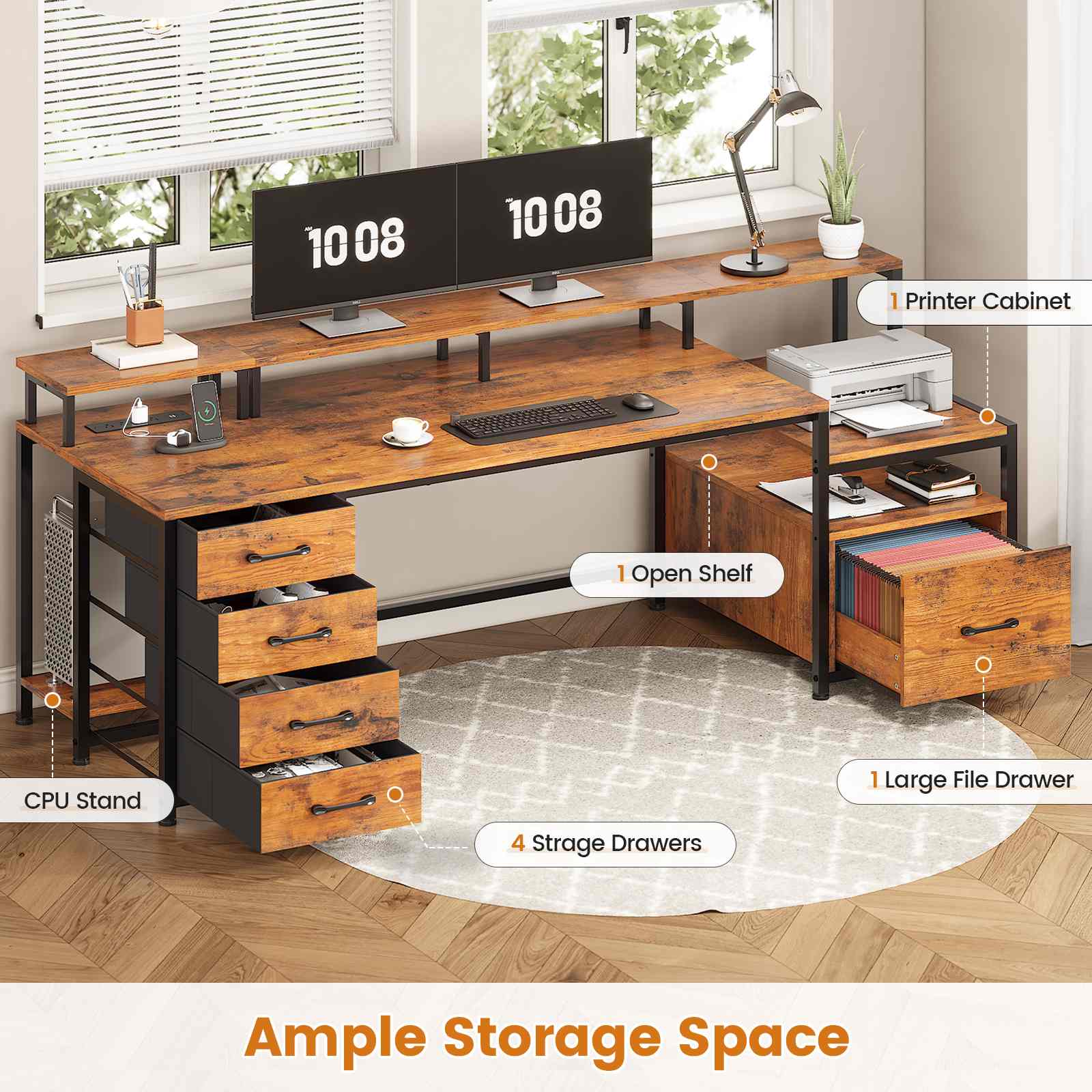 Sikaic Gaming Desk 75 Inches Led Gaming Desk Brown Brown / Engineered Wood / Modern