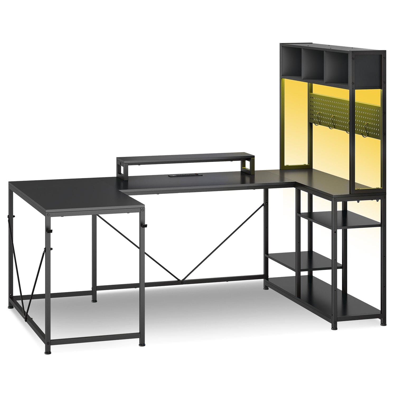 Sikaic Gaming Desk Reversible U-shaped Led Gaming Desk Black Black / Engineered Wood / Modern