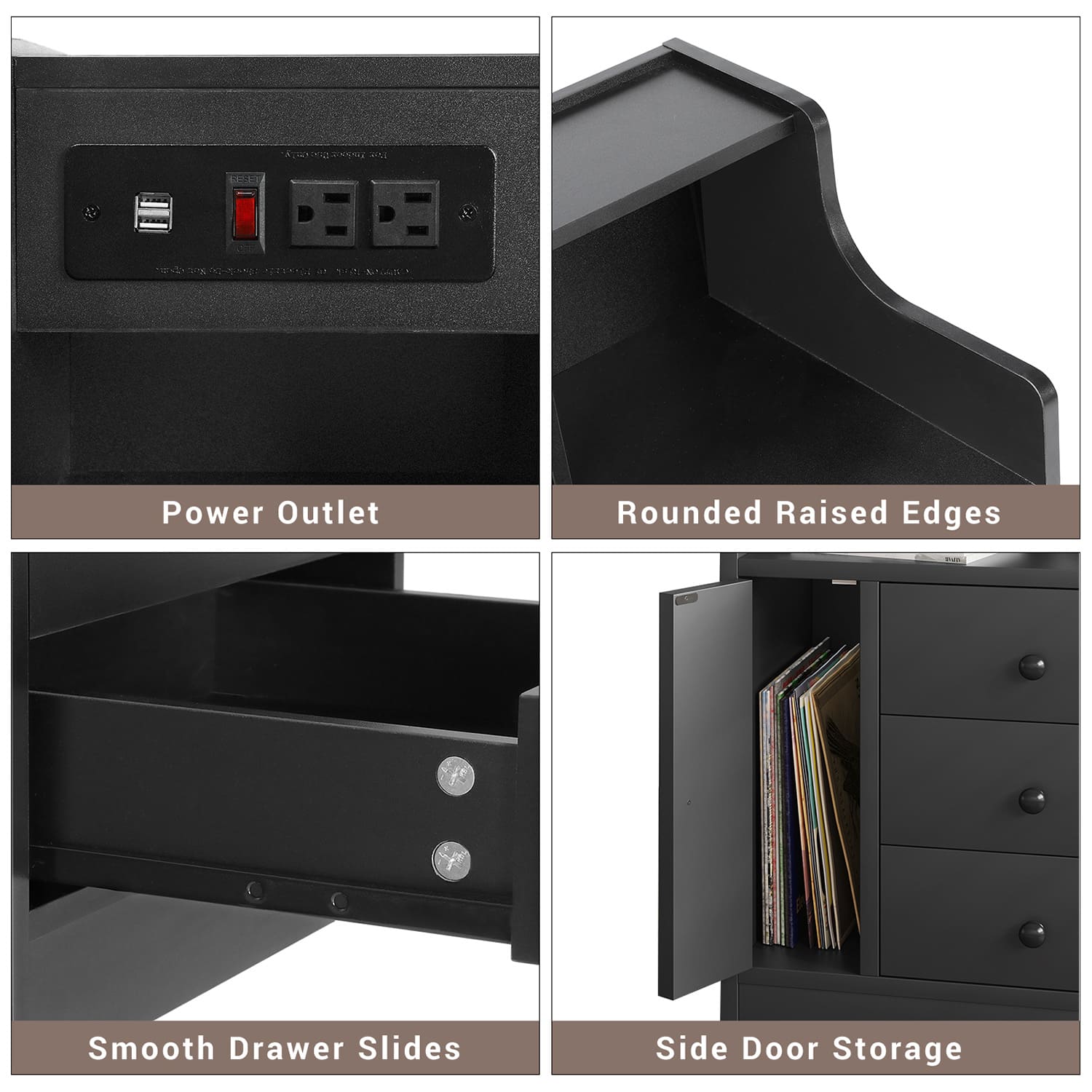 Sikaic Nightstand Nightstand with Charging Station Drawers Black