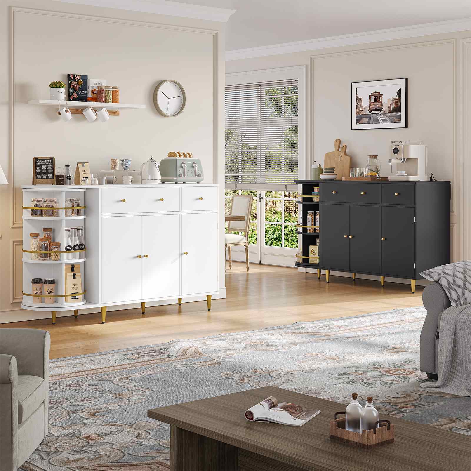 Sikaic Buffet Cabinet 55 Inches Buffet Cabinet Black Black / Engineered Wood / Modern