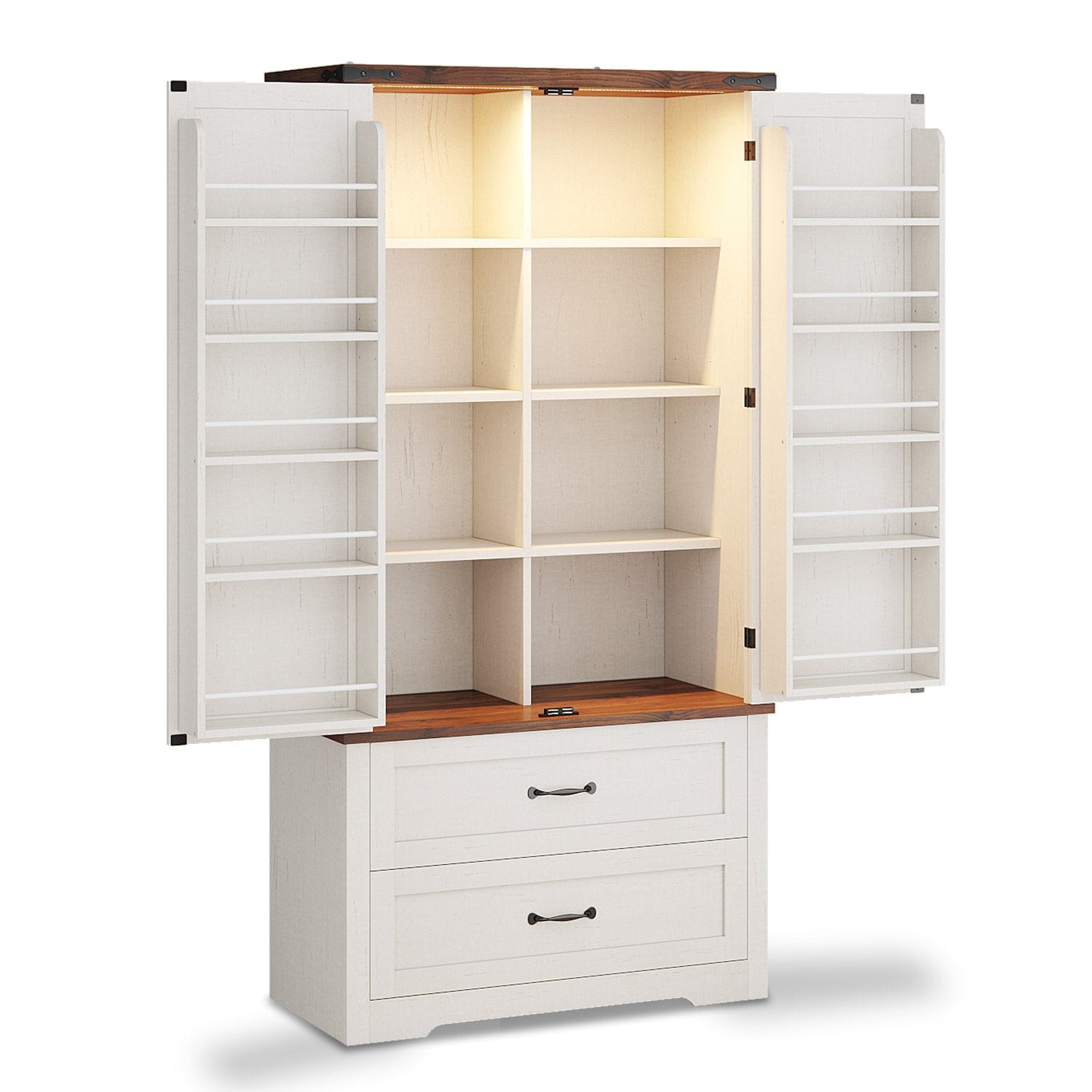Sikaic Pantry Cabinet 71 Inches Kitchen Pantry Cabinet with Drawer Old White Brown White / Engineered Wood / Modern