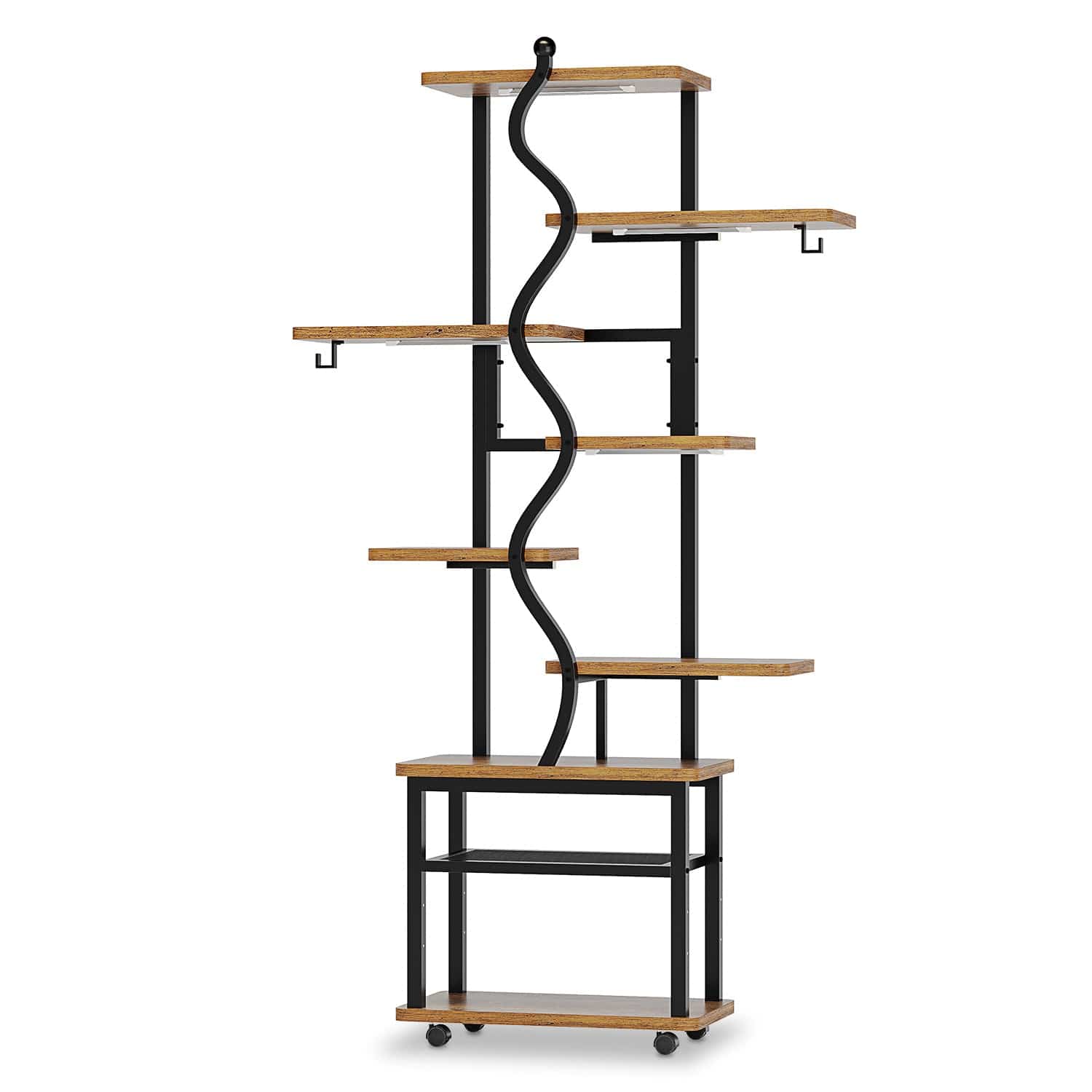 Sikaic Plant Stand 71 Inches S-Shaped Plant Stand Indoor with Grow Lights Rustic Brown Brown / Engineered Wood / Modern