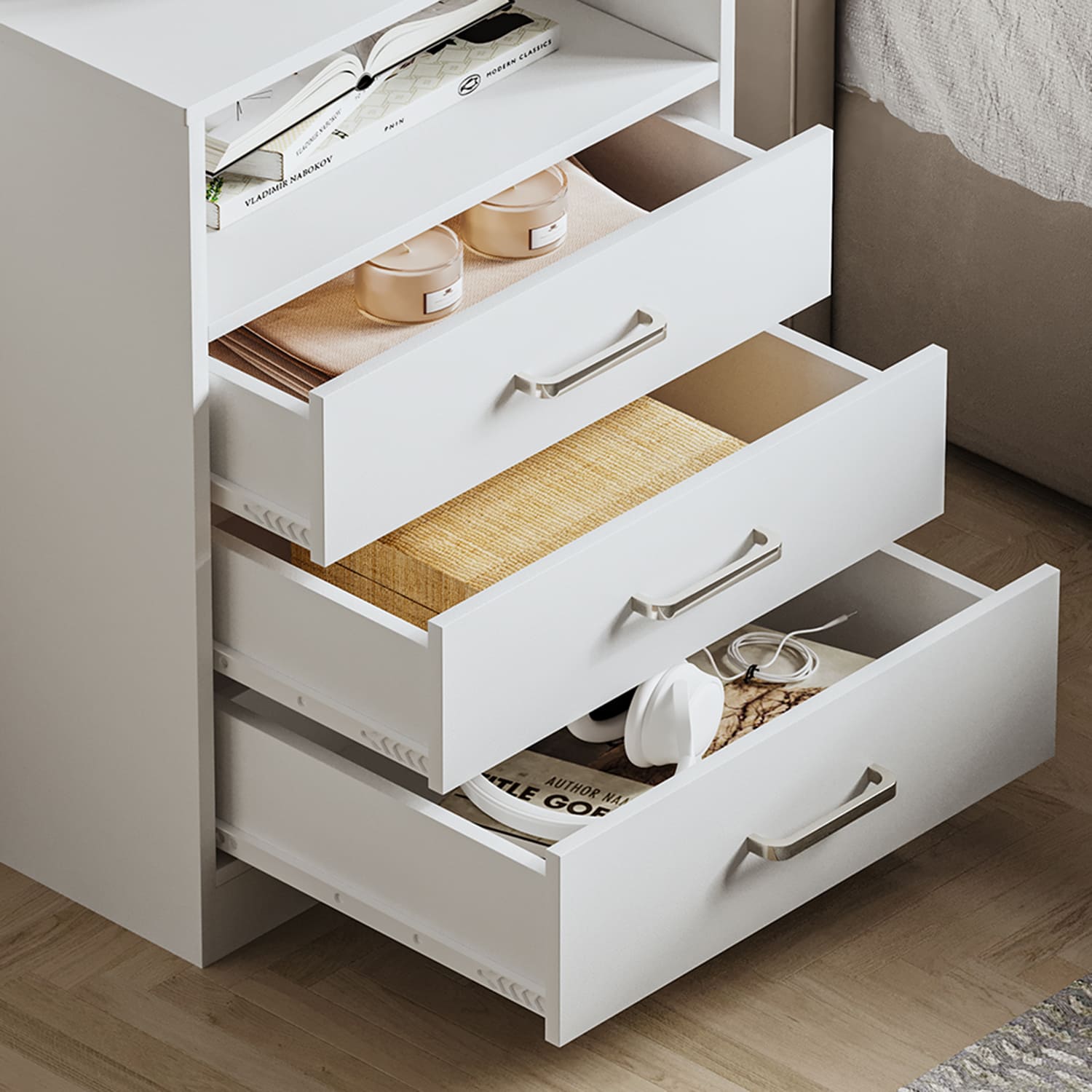 Sikaic Nightstand 3 Drawers With USB Port Sliding Drawer White