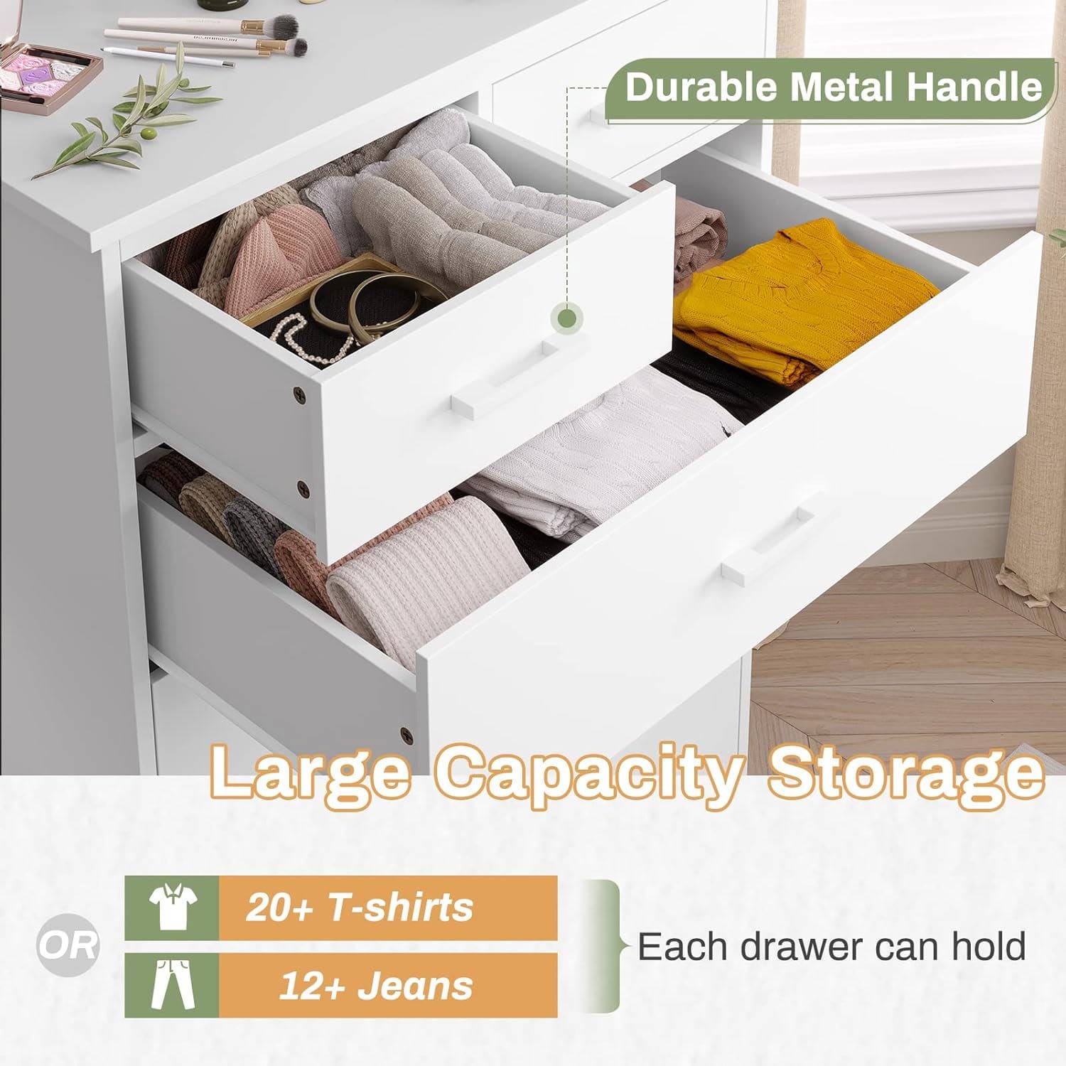 Sikaic Dressers 7 Drawers Dresser With Sturdy Base Storage Cabinet White