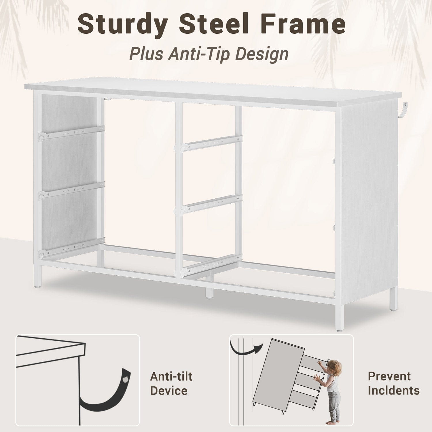 Sikaic Dressers 6 Drawers Dresser with Heavy Sturdy Steel Frame White