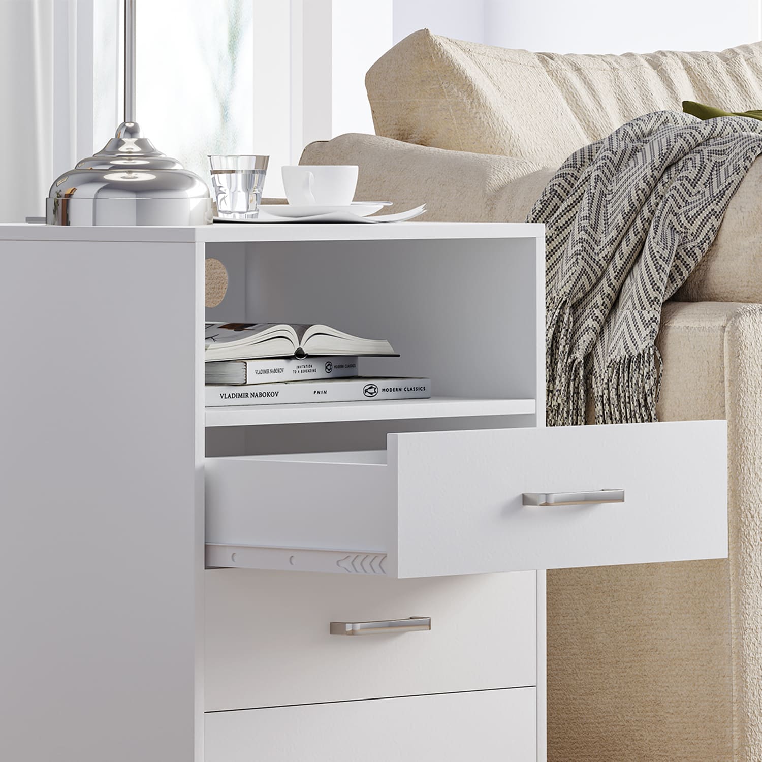 Sikaic Nightstand 3 Drawers With USB Port Sliding Drawer White